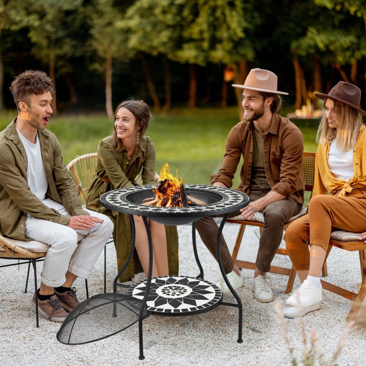 Loheer 30-in W Round 3-in-1 Wood Burning Fire Pit Dining Table with ...