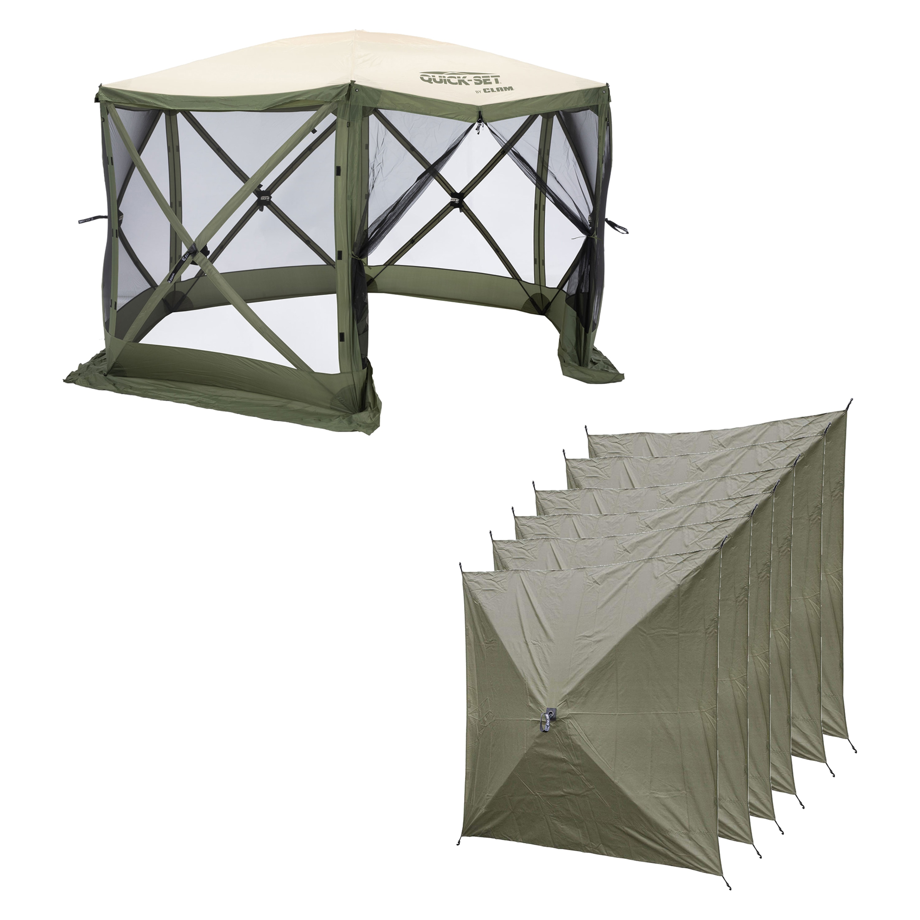 Clam Outdoors 399155 11.5-Feet x 11.5-Feet Hexagon Green/Tan - (11.5ft x 11.5ft) Pop-up canopy