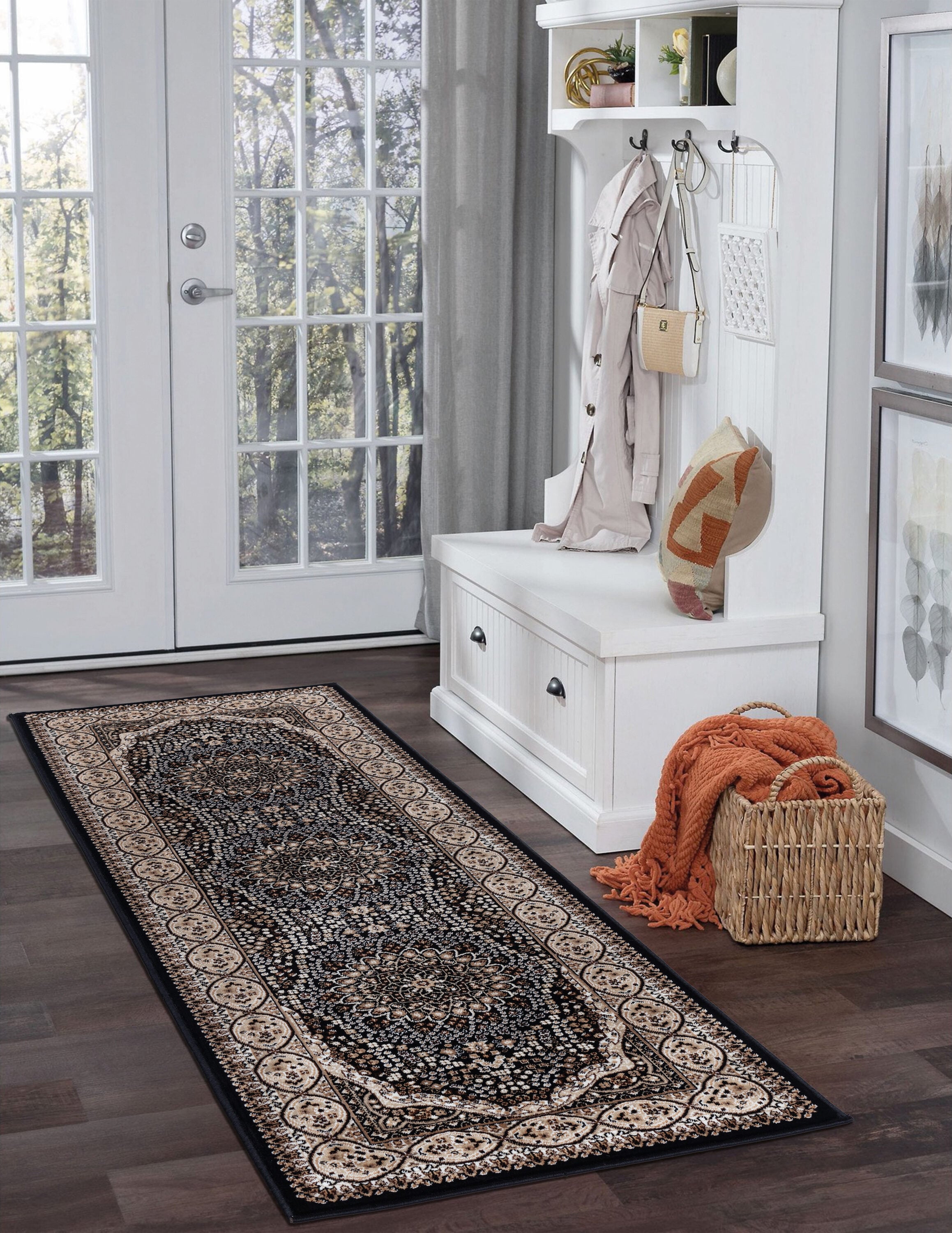 MDA Rugs PE2228 Prime 2 x 8 (ft) Polyester Black and Multicolor Rectangular Indoor Medallion Runner rug