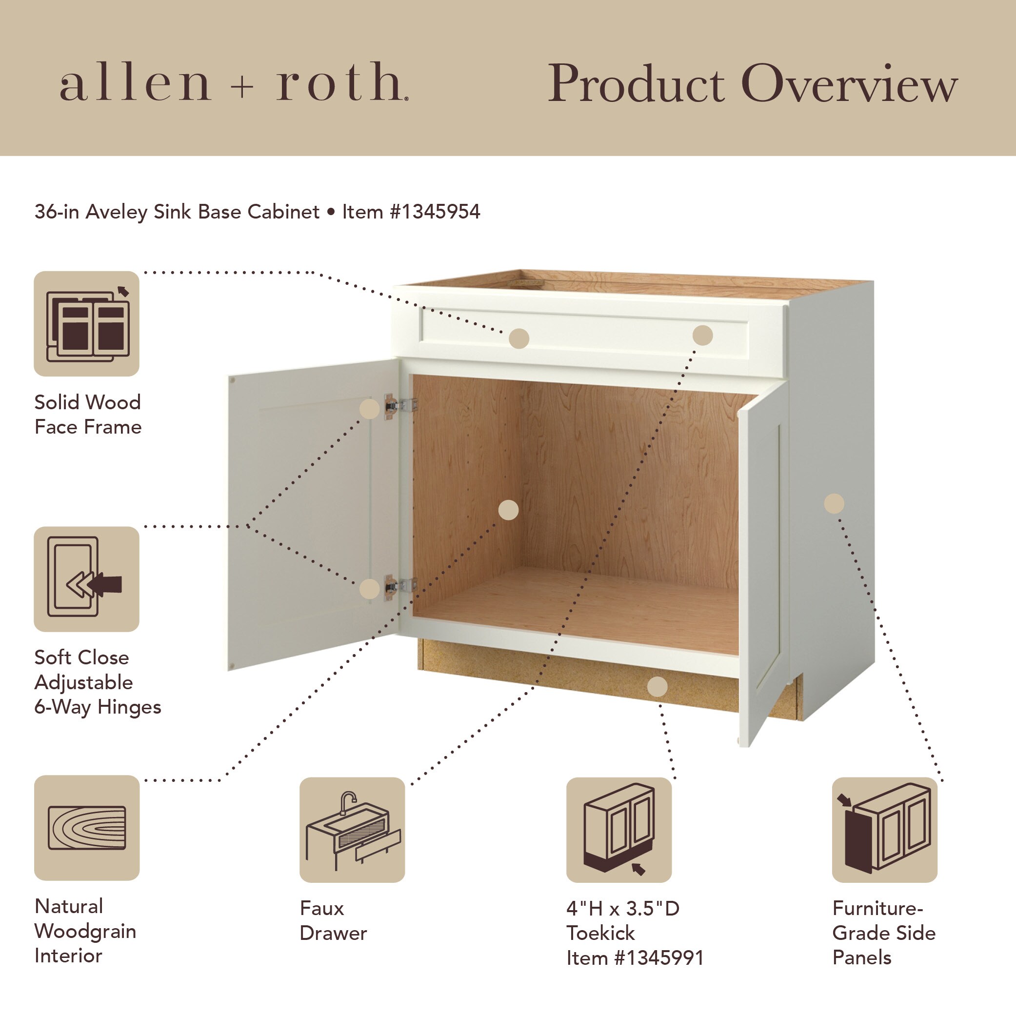 allen + roth Aveley 36-in W x 34.5-in H x 24-in D Linen Drawer Base Fully  Assembled Cabinet (Flat Panel Door Style) in the Kitchen Cabinets  department at