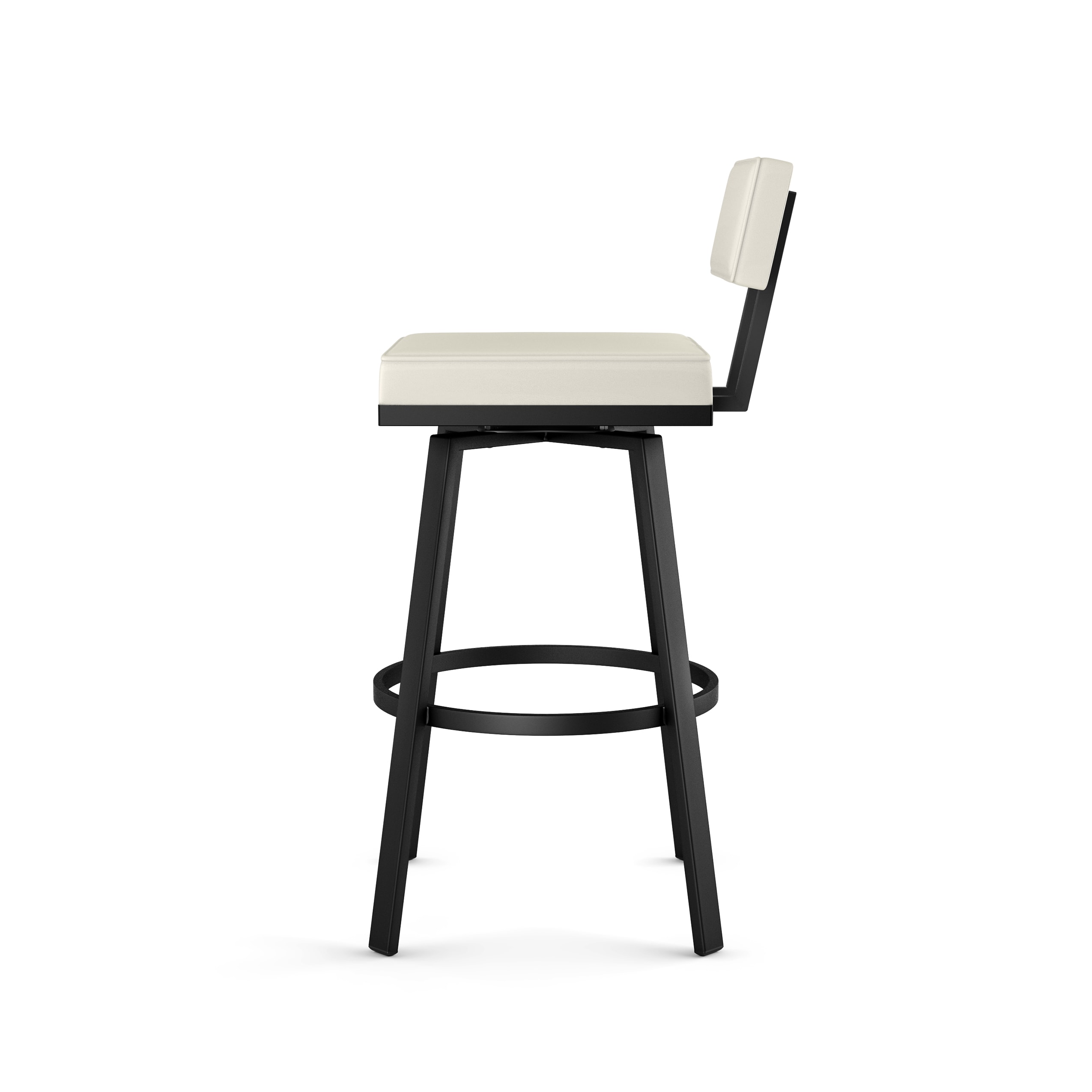 Staten Off White Faux Leather Swivel Counter Stool with Black Metal Frame