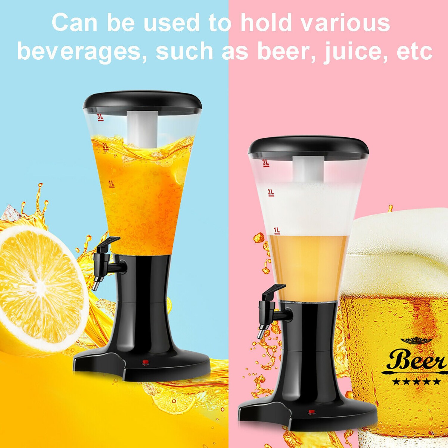 KWQBHW Beverage Dispenser with Spigot Rotate 360 Degrees Drink Dispenser  for Parties 4 Compartment Refrigerator Ice Fruit Juice Lemonade Container