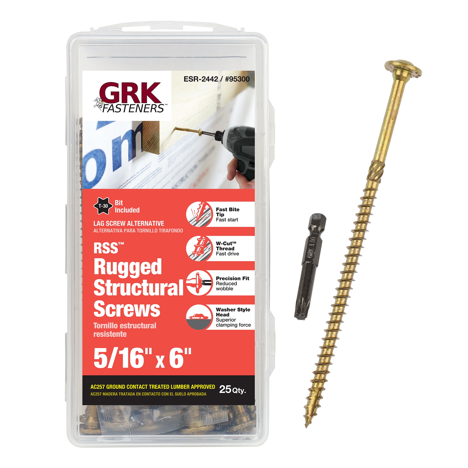 GRK 5/16-in x 6-in Double-barrier Lag Screw Alternative Exterior Wood Screws  (25-Per Box) in the Wood Screws department at