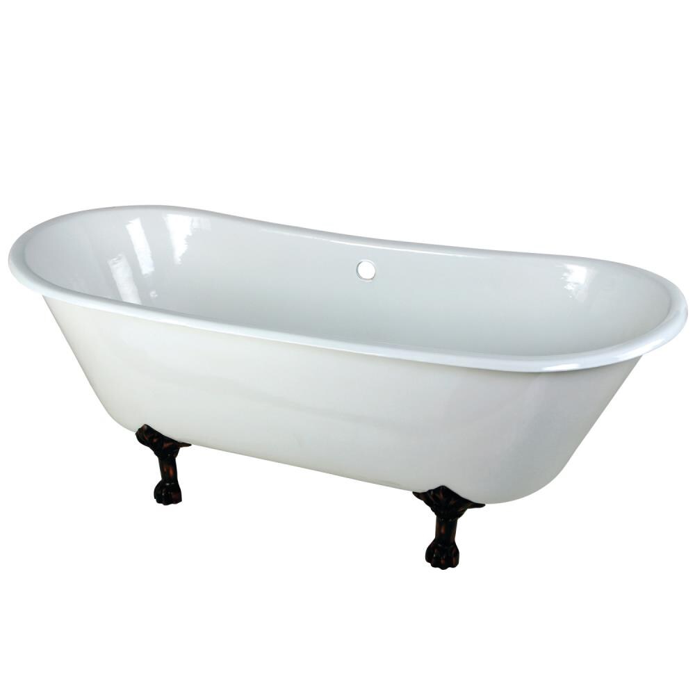 Kingston Brass WLVCTND6728NH5 Clawfoot 27.6-in W x 67-in L White Cast Iron Oval Center Drain Clawfoot Bathtub