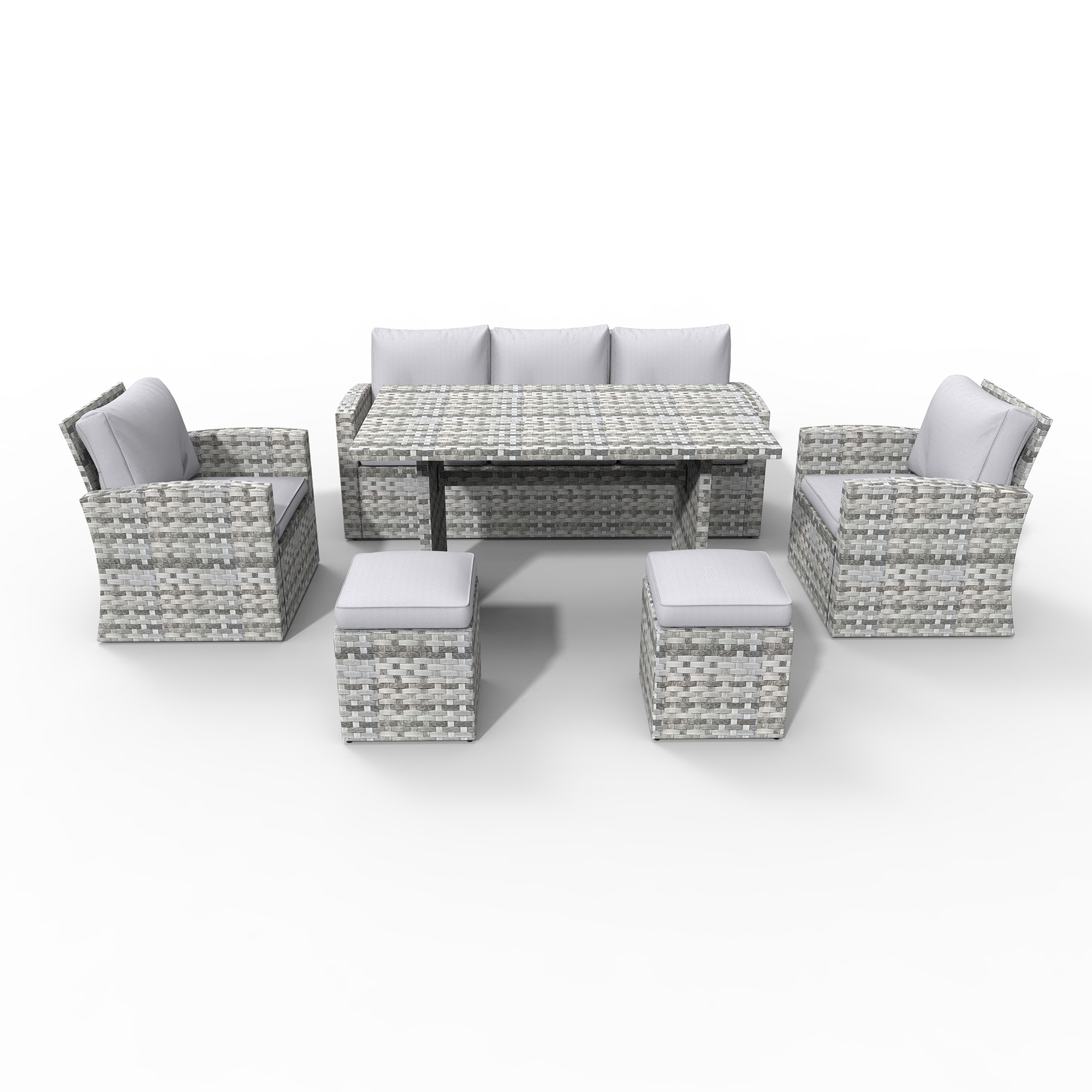 Moda Furnishings PAS-1958-W 6-Piece Wicker Patio Conversation Set with Gray Cushions