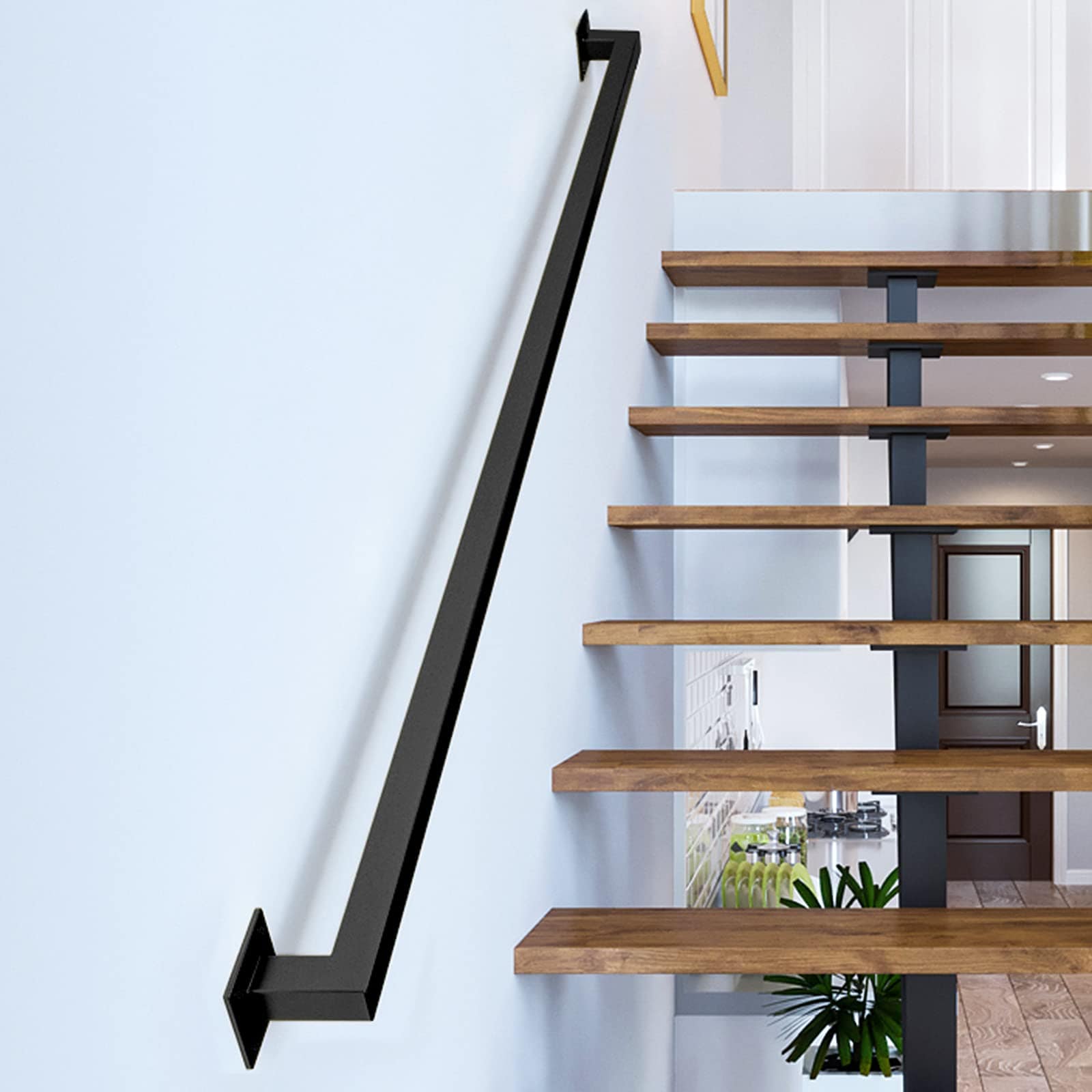 Misopily  3 Foot Black Iron Hand Railing Wall Mount Safety Staircase Handrail Indoor Outdoor Heavy Duty 500 Pound Capacity Non Slip Rust