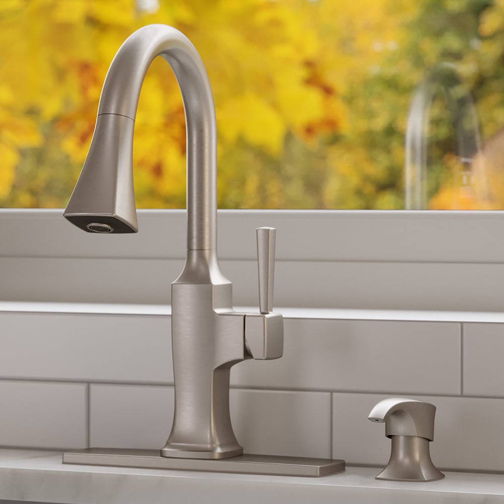 Pfister F-529-7KFGS Kroft Spot Defense Stainless Steel Single Handle Deck-mount Kitchen Faucet with Sprayer ( Deck Plate Included ) (Soap Dispenser Included)