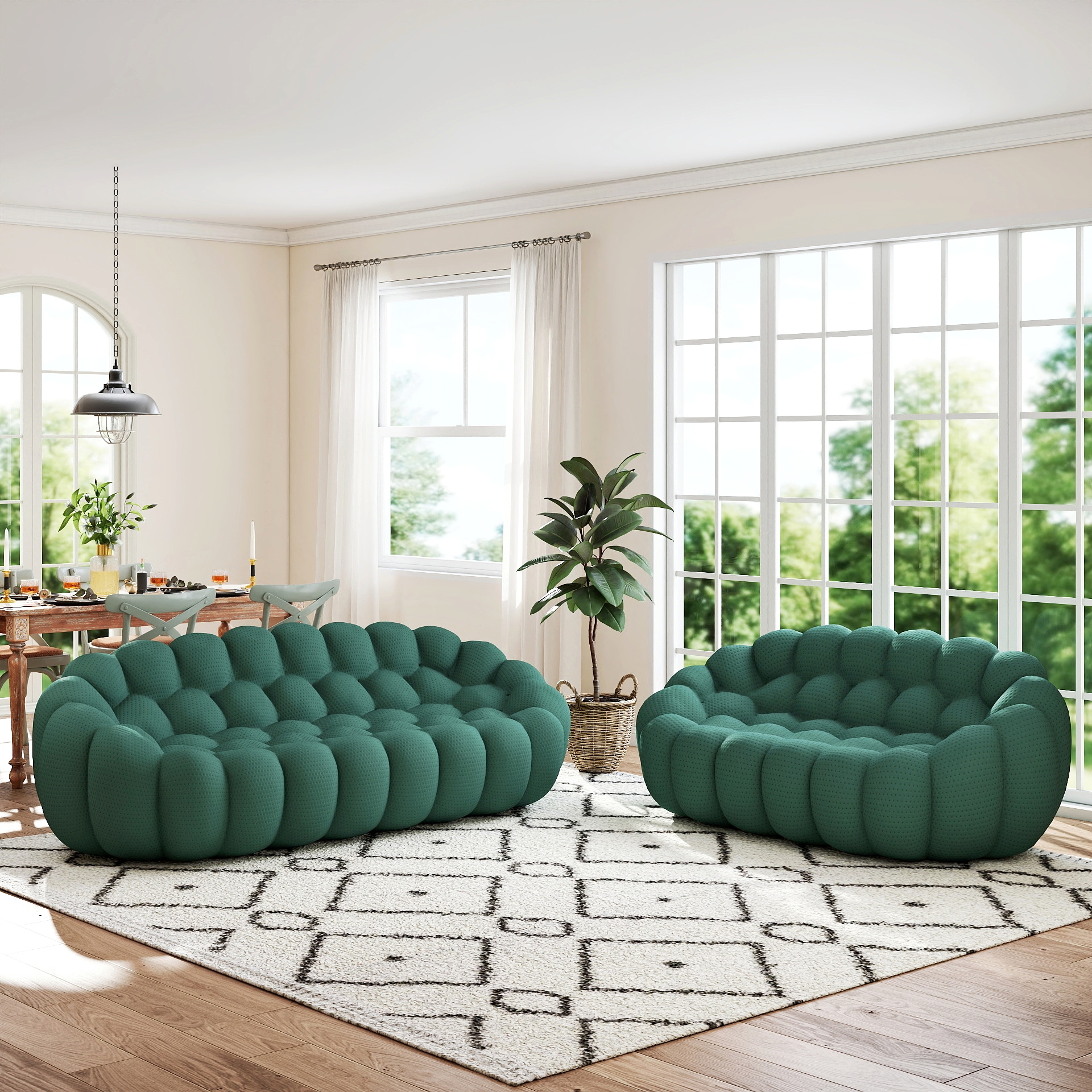 BuotiqHom DH-SF23-133GN Casual 2 -Piece Polyester/Polyester blend Green Living Room Set