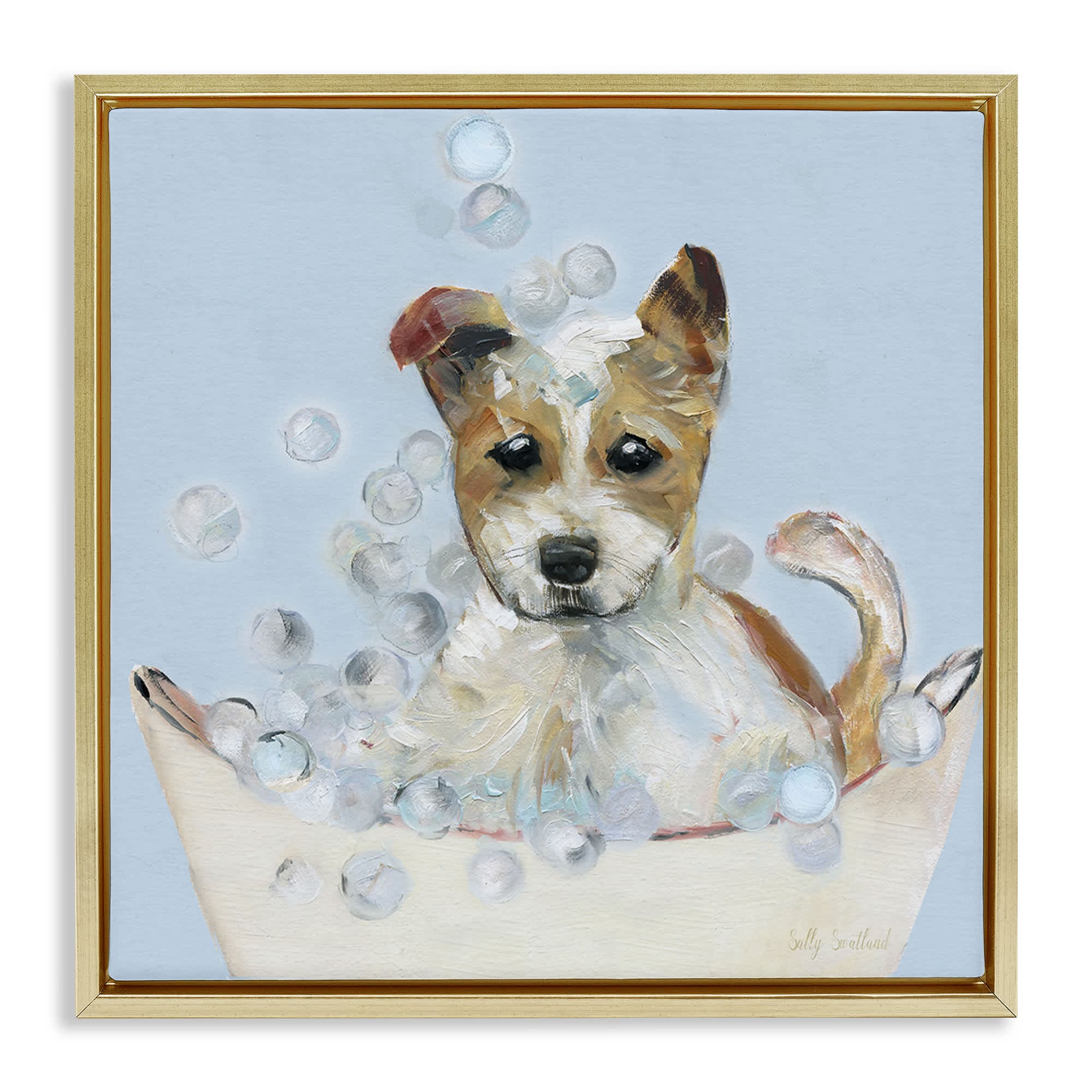 Stupell Industries BS-146-FFG-17X17 Fun Bubbles Puppy Bath Floating Frame design by Sally Swatland