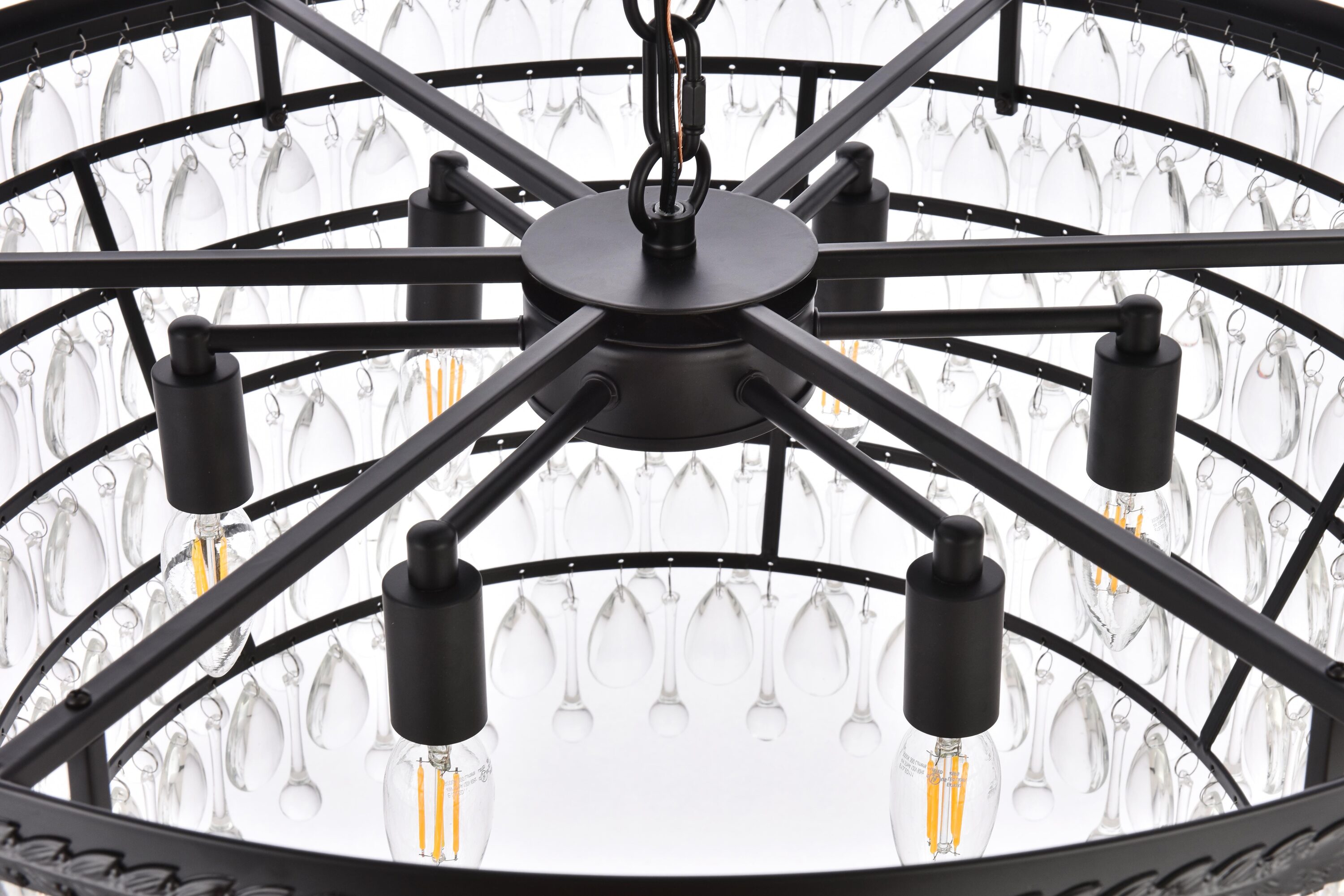 Nordic Black and Clear Iron and Glass 6-Light Chandelier