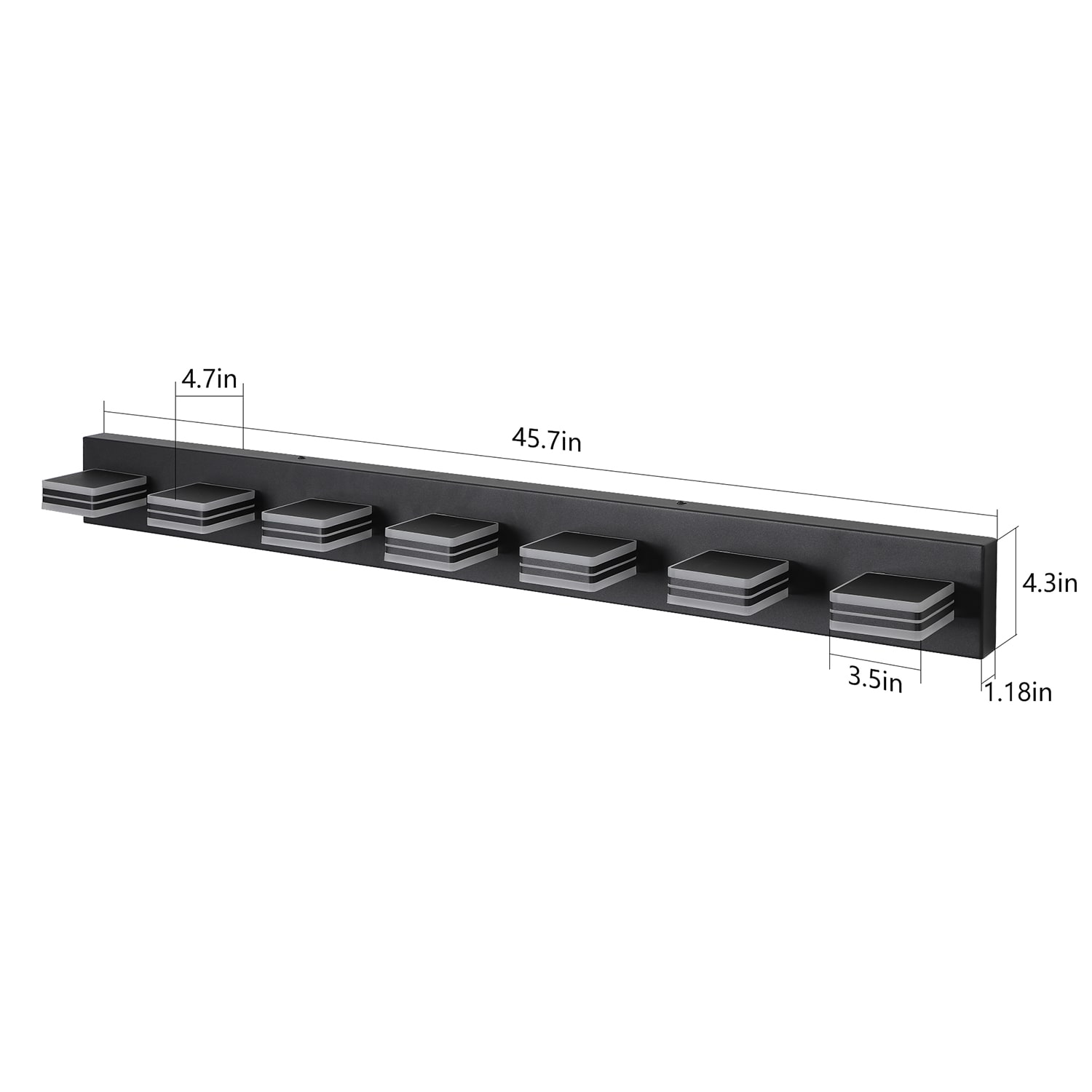 Bybafun 45.7-in 7-Light Black LED Modern/Contemporary Vanity Light Bar ...