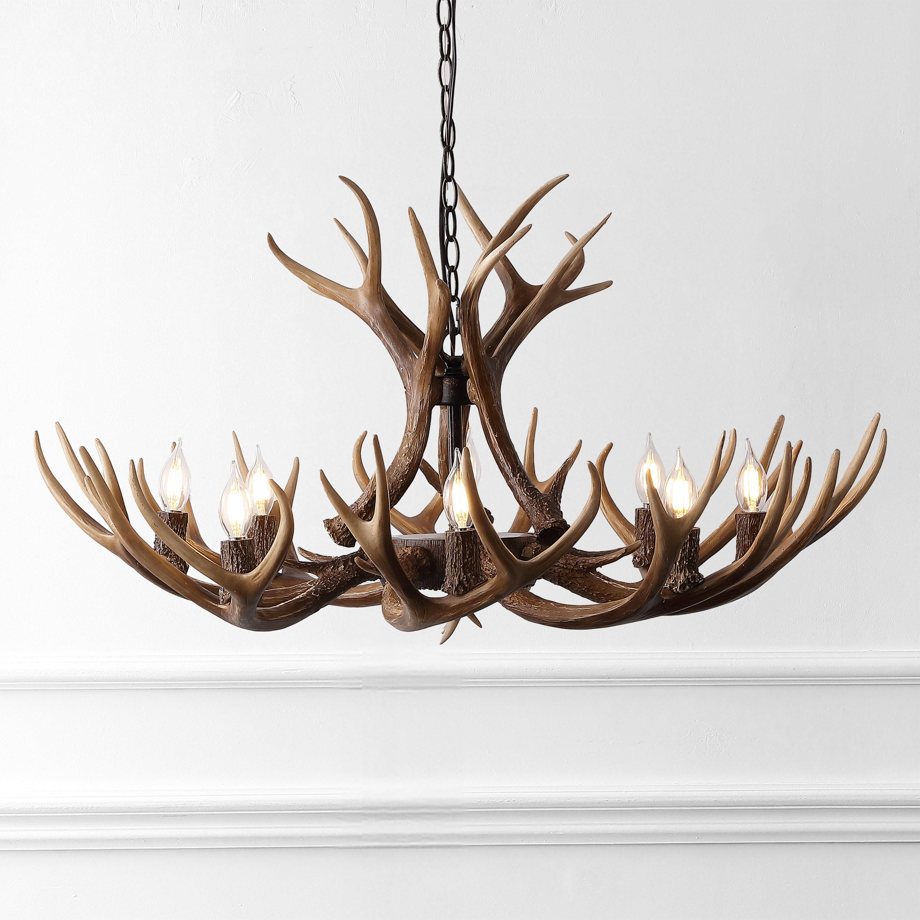 JONATHAN  Y Eldora 36-in. 8-Light Rustic Farmhouse Adjustable Resin Antler LED Chandelier - Brown