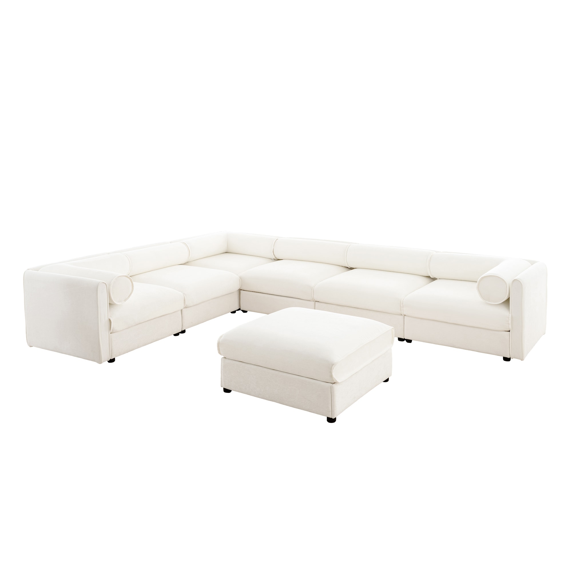 SINOFURN SYA020331BG 142.5-in Modern White Chenille 6+ -seater Sectional