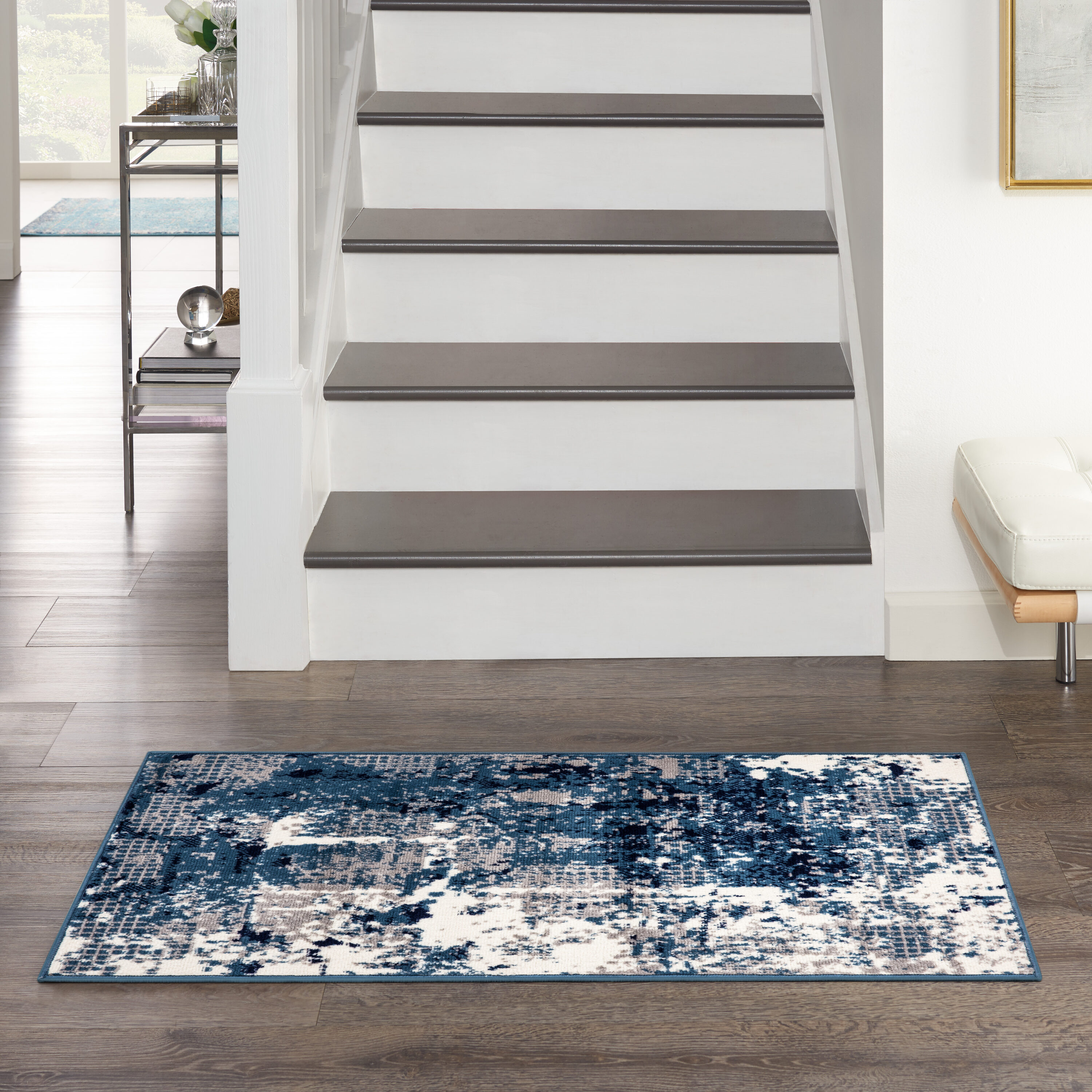 Nourison Home 099446986696 3 x 5 (ft) Loomed Navy Blue Rectangular Indoor Abstract Area rug