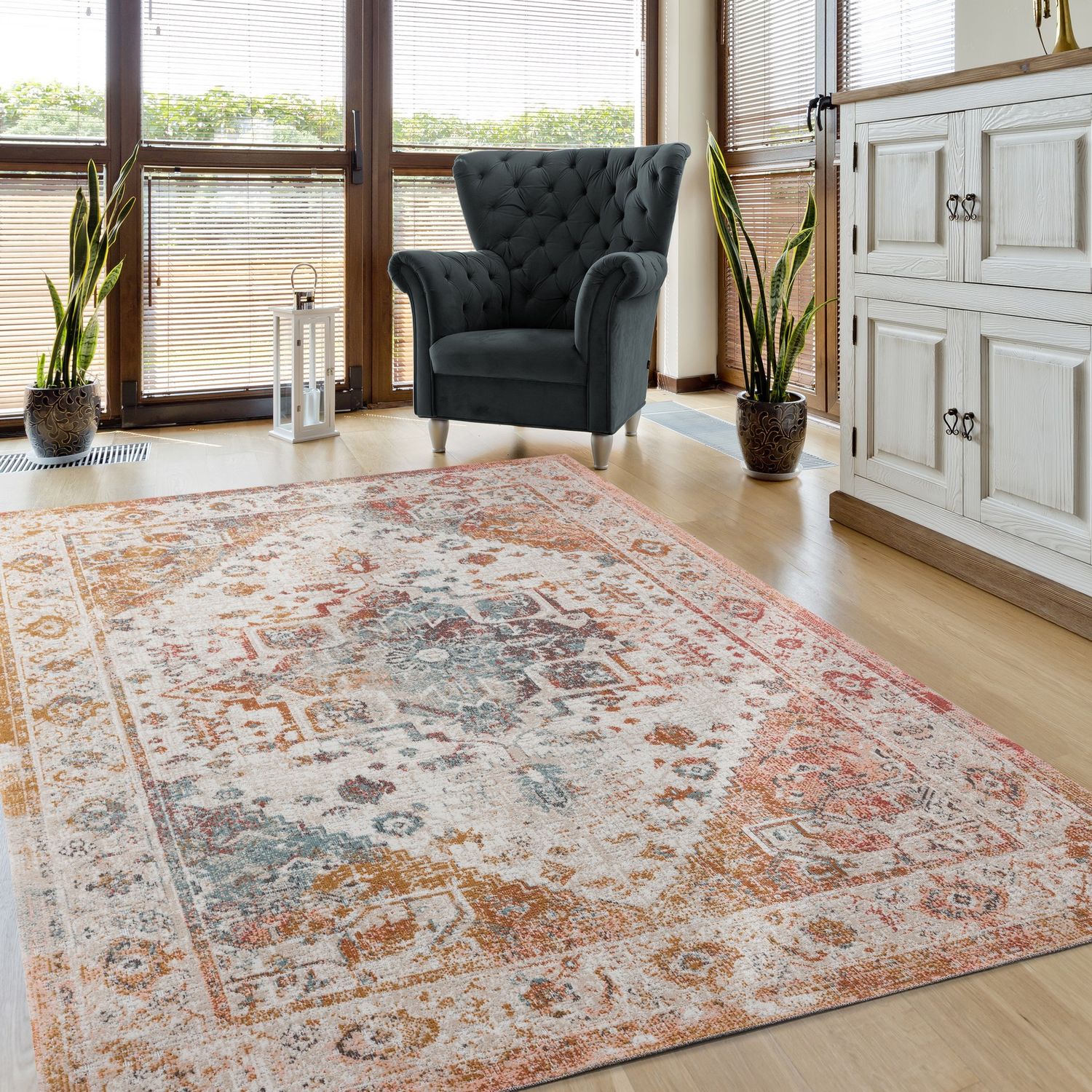 Blake 5'3" x 7'10" Blue and Beige Synthetic Area Rug