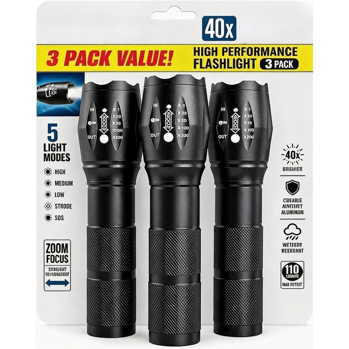 LIUSXAQI  3 Pack LED Tactical Flashlights High Lumens Battery Powered Zoomable Waterproof for Camping Emergency
