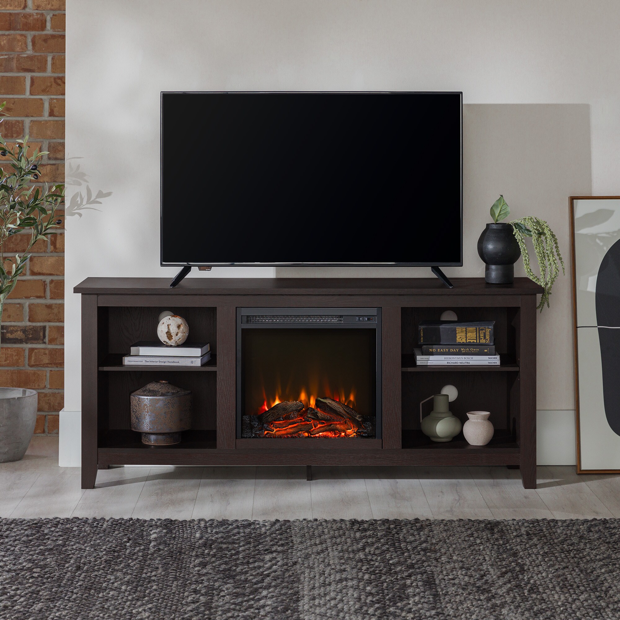 Walker Edison 58-in W Espresso LED Electric Fireplace at Lowes.com