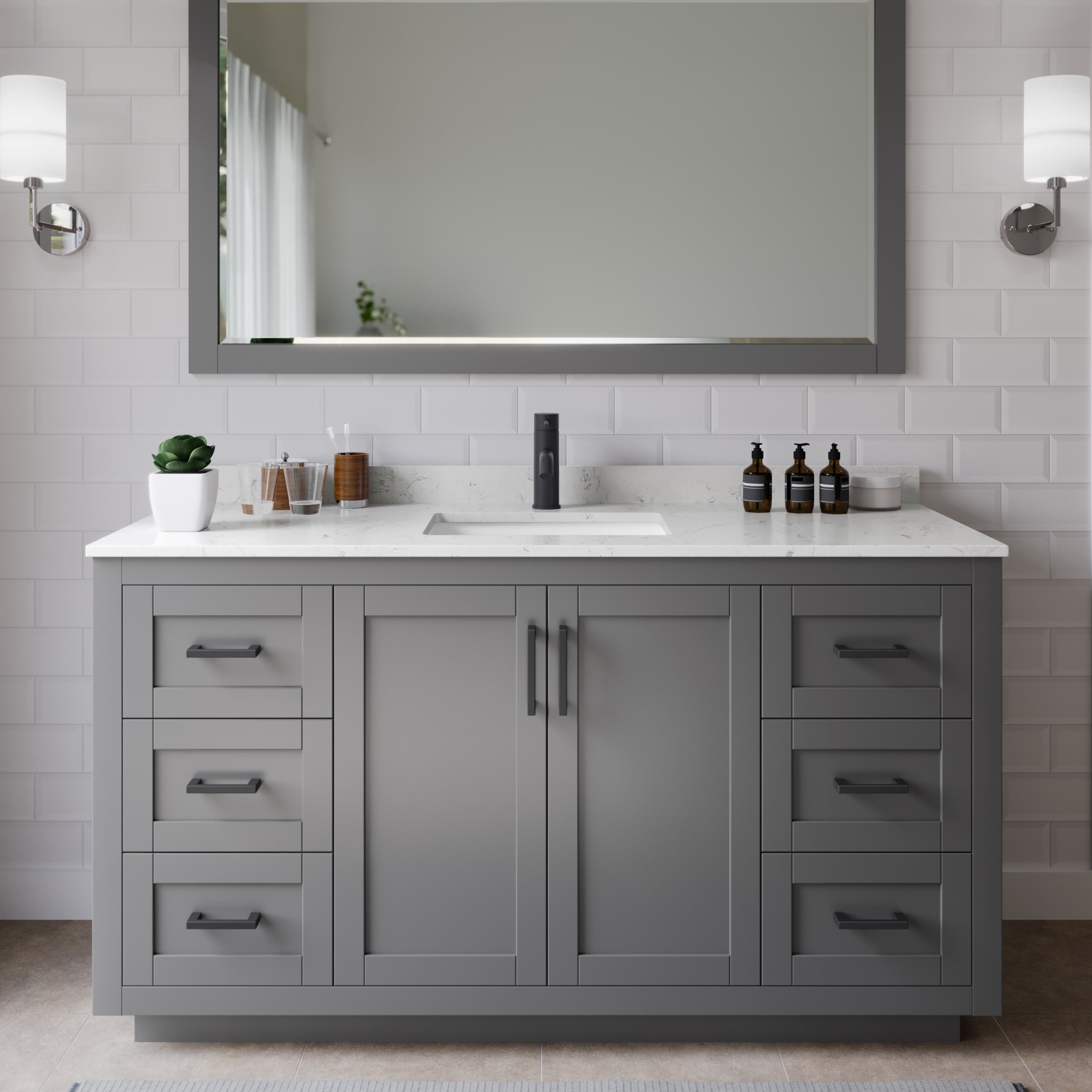 Wyndham Collection WCF292960SGBC2UNSMXX Miranda 60-in Dark Gray with Matte Black Trim Undermount Single sink Bathroom Vanity with Carrara Cultured Marble Cultured marble Top