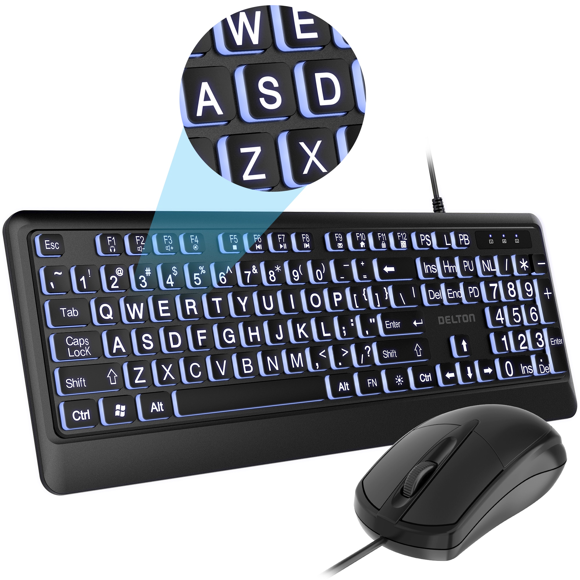 Delton  KBM20 Wired Large Button Keyboard and Optical Mouse Combo Black