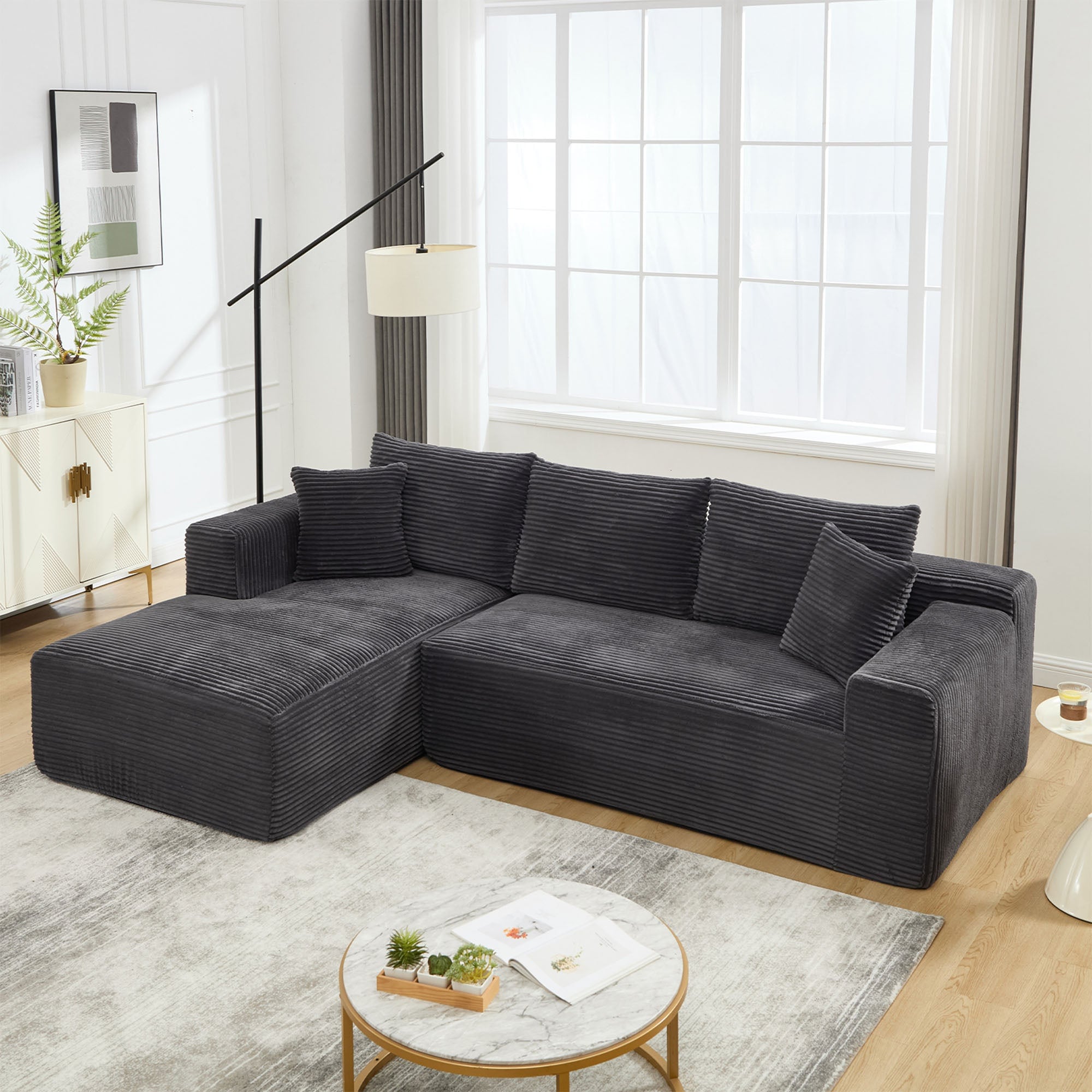 Boyel Living BL-CN4008L Gray Stripe 3 Seat L-Shape Modular Sectional Sofa Couches with Memory Foam for Living Room (Left Facing Chaise)