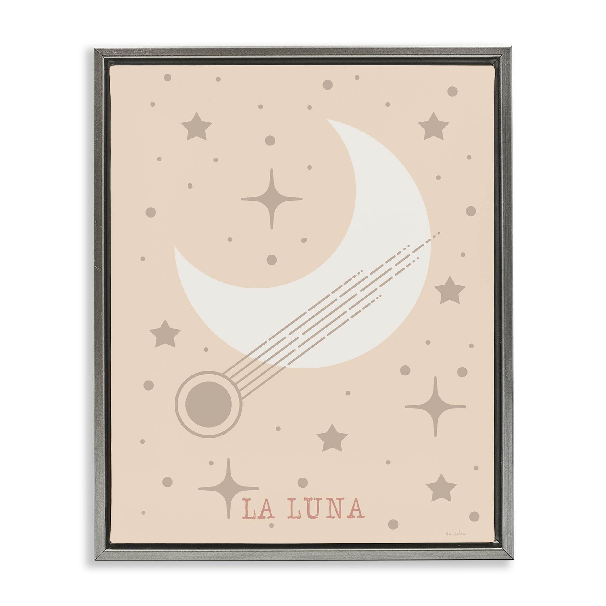 Stupell Industries BT-943-FFL-16X20 Minimal Moon with Stars Floating Frame design by Daniela Santiago