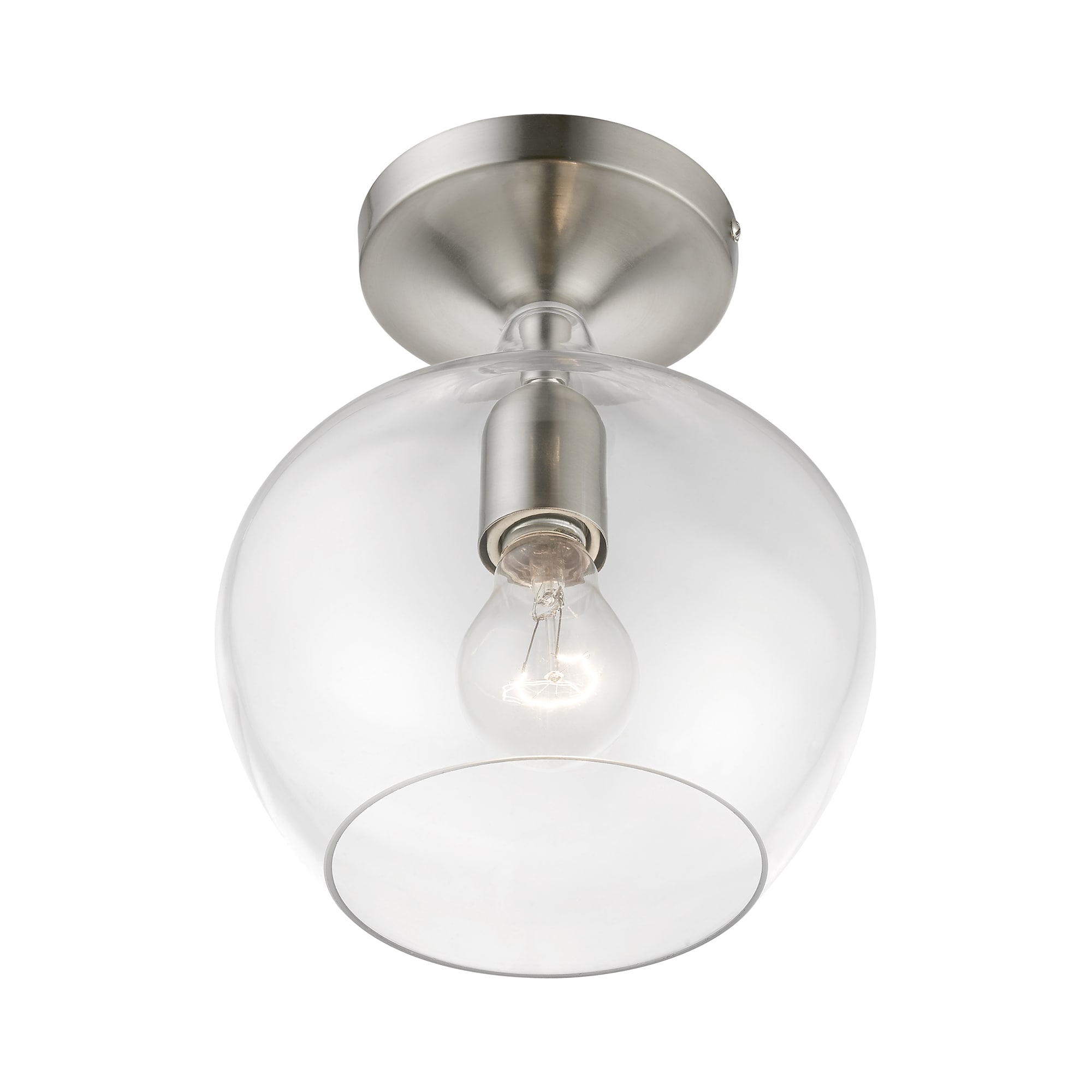 Brushed Nickel 1-Light Semi-Flush Mount with Clear Glass Shade