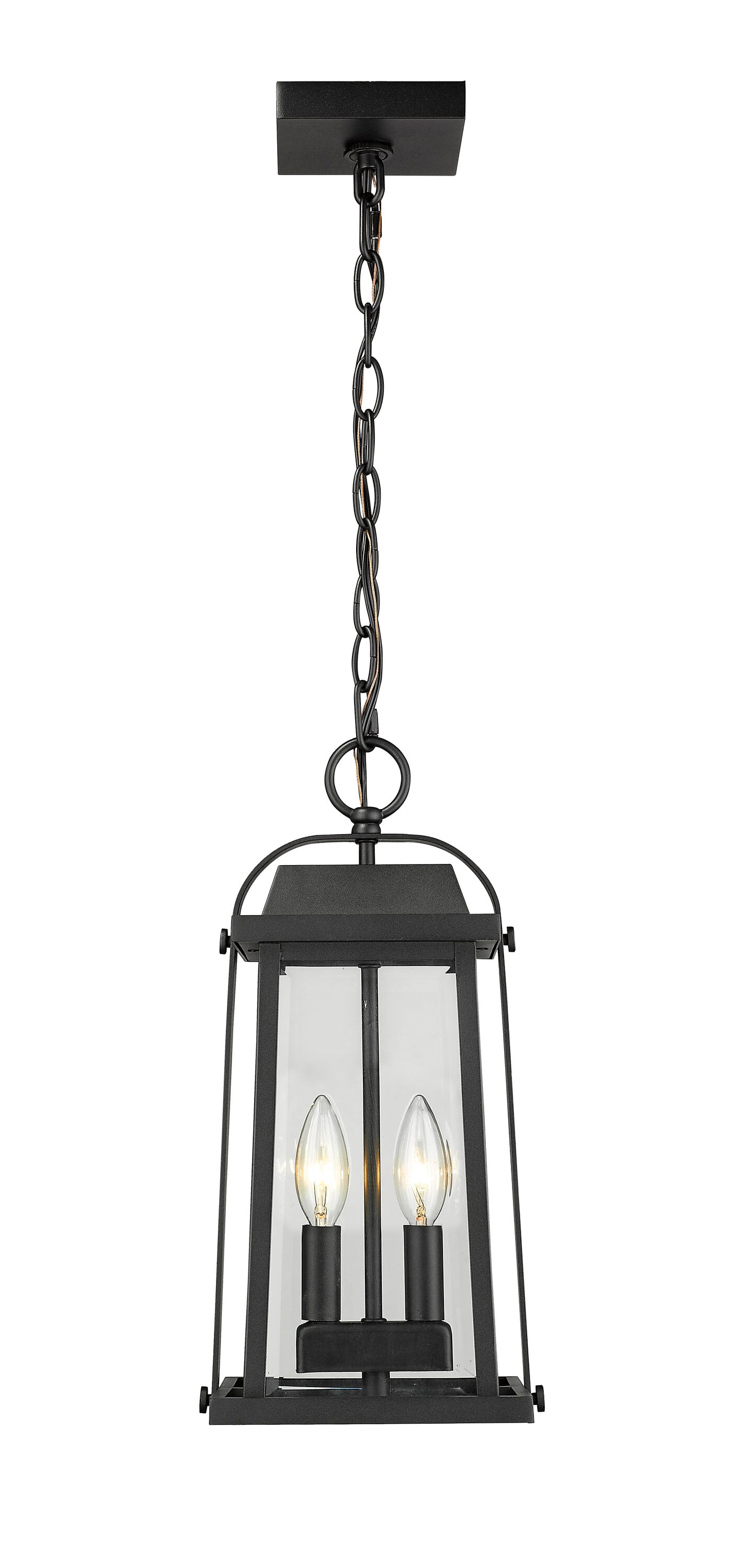 Z-Lite 574CHM-BK Millworks 2-Light Black Vintage Beveled Glass Lantern Outdoor Hanging Pendant Light