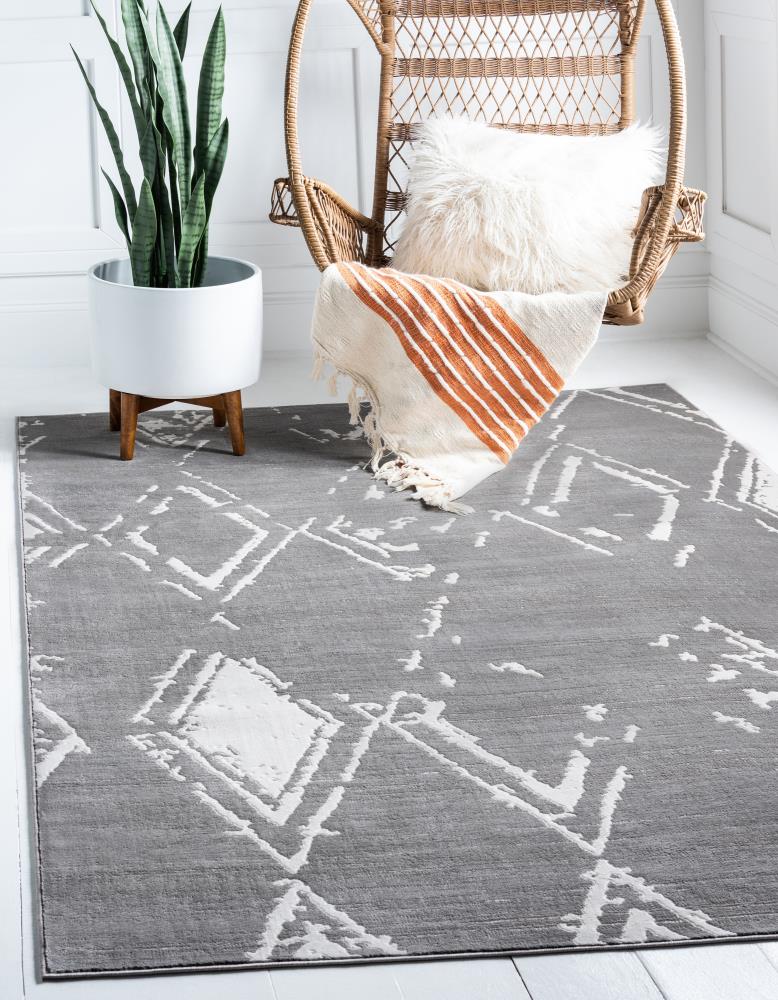 Unique Loom 3141227 Jill Zarin Carnegie Hill Uptown 5 x 8 (ft) Loomed Polypropylene Gray Rectangular Indoor Trellis Industrial Area rug