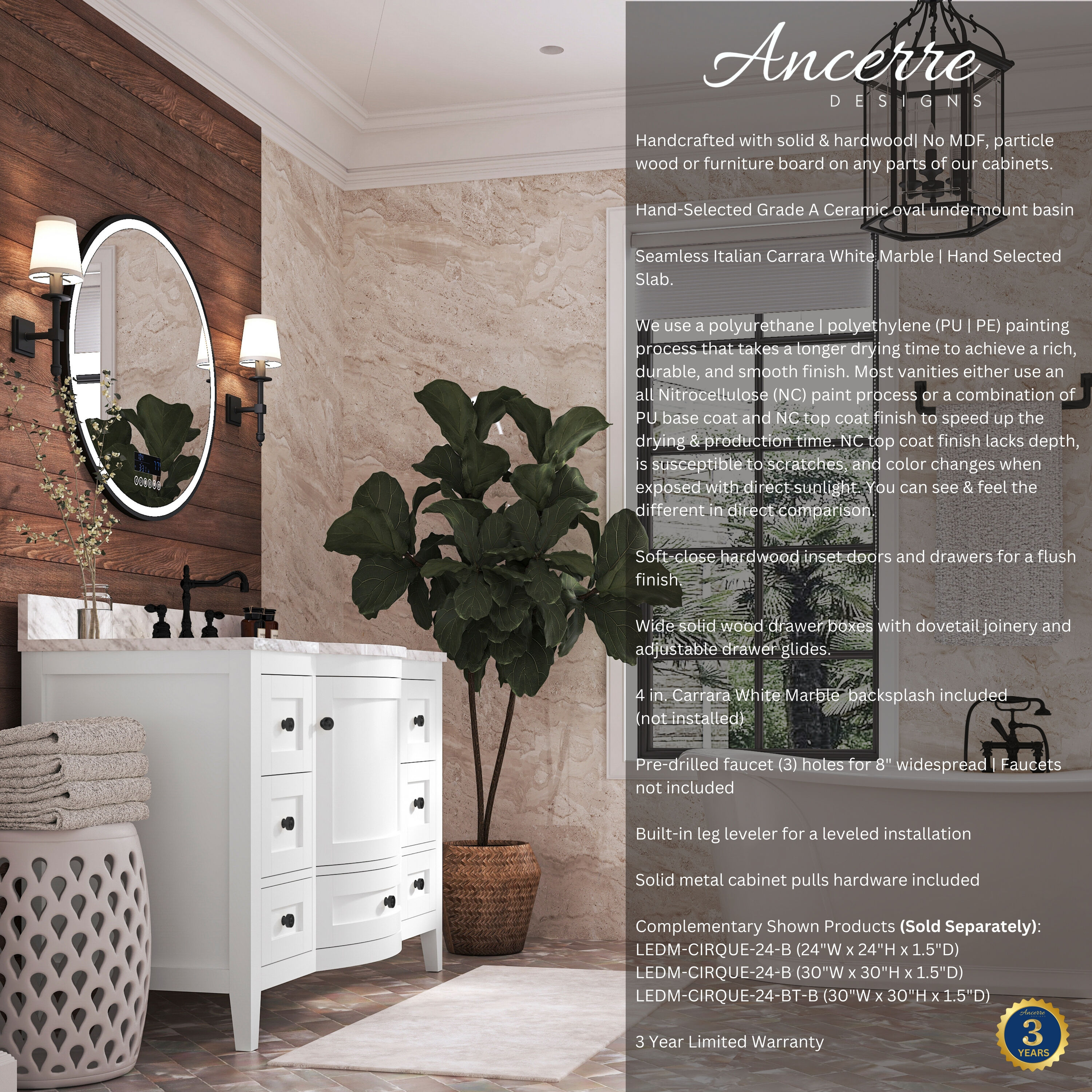 Ancerre Designs VTS-LAUREN-48-W-CW-B Bath-Vanity-Combo - View #2