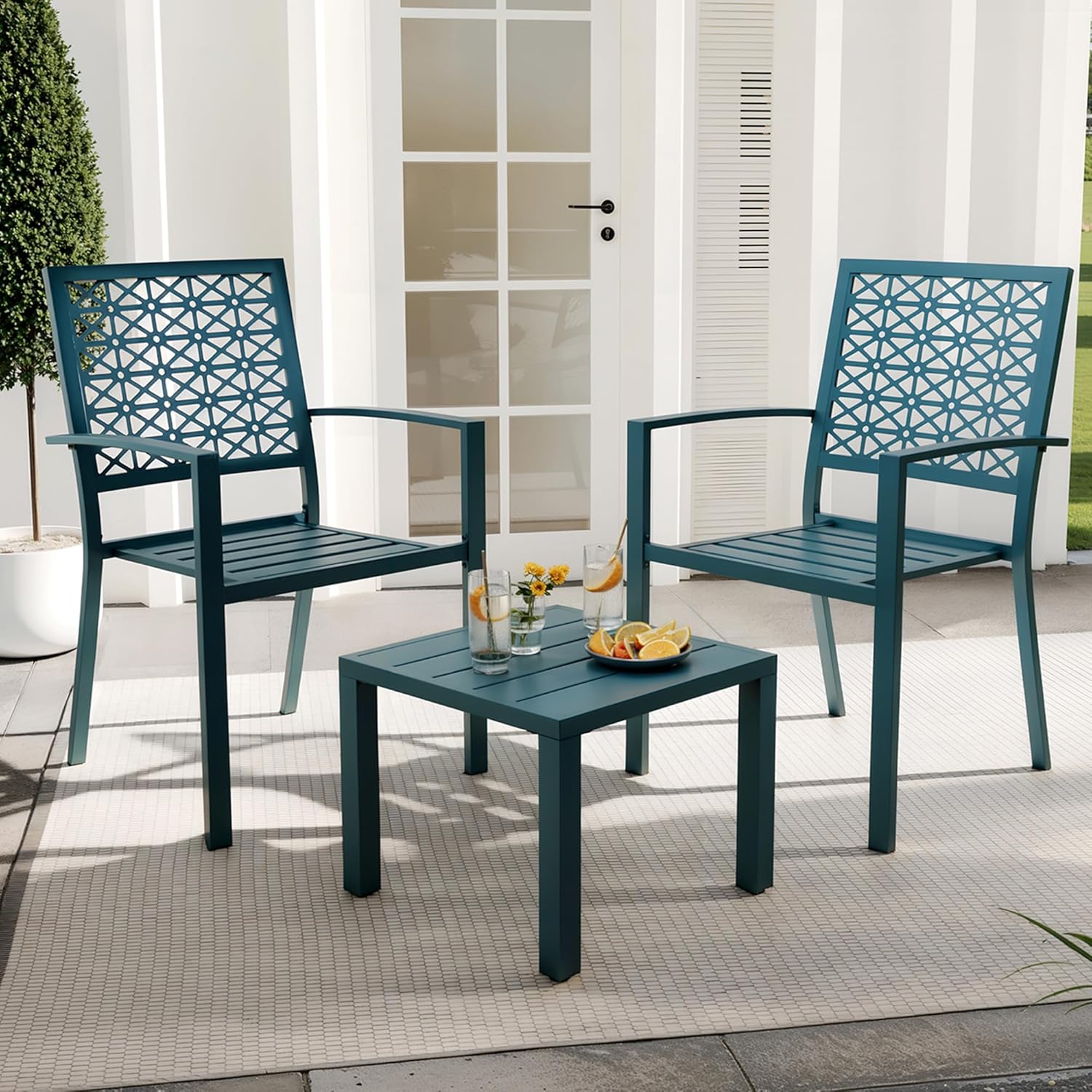 Garvee - 3 Pieces Patio Furniture Set Metal Outdoor Furniture with 2 Chairs and Coffee Table Mode...