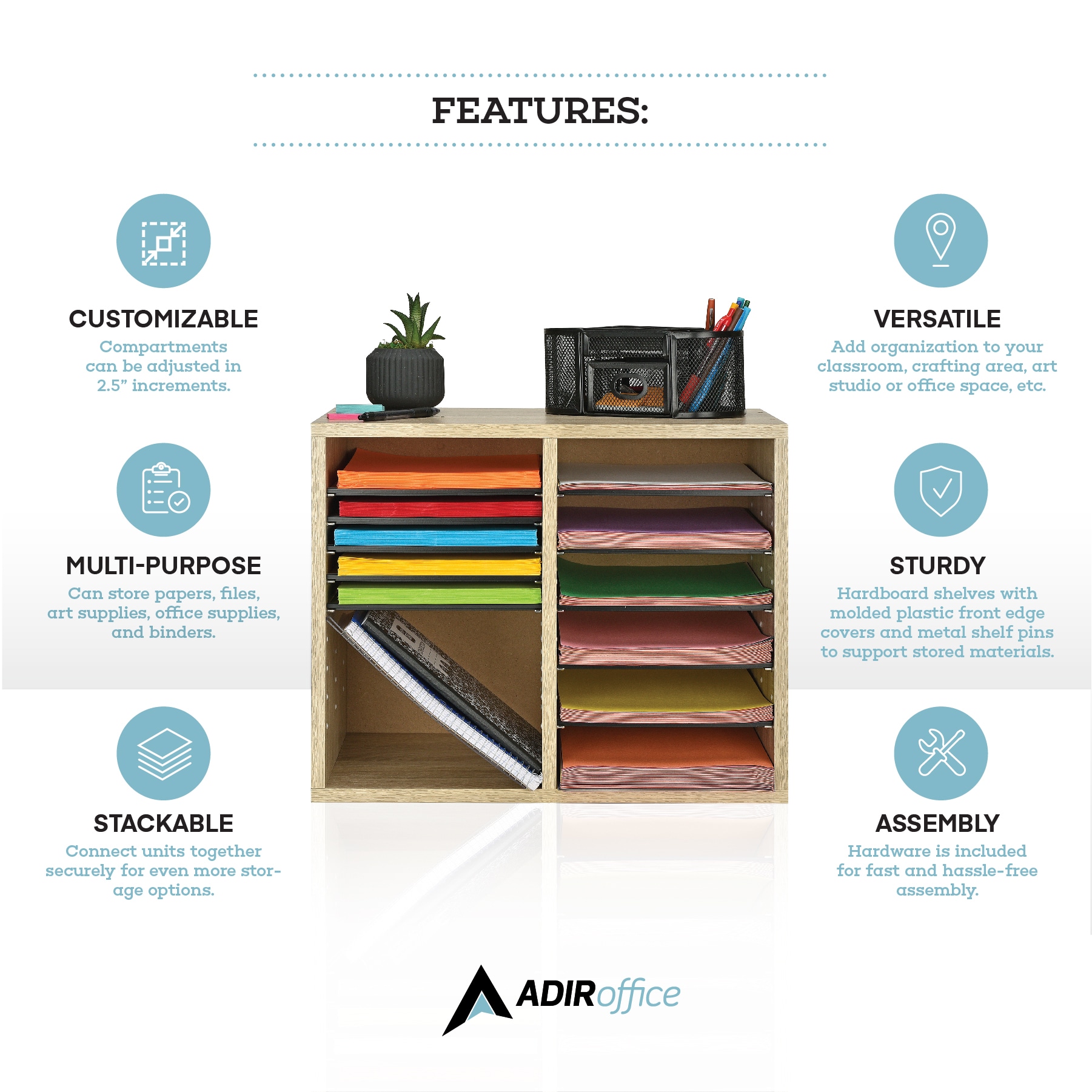 Medium Oak MDF 12-Compartment File Organizer in Brown