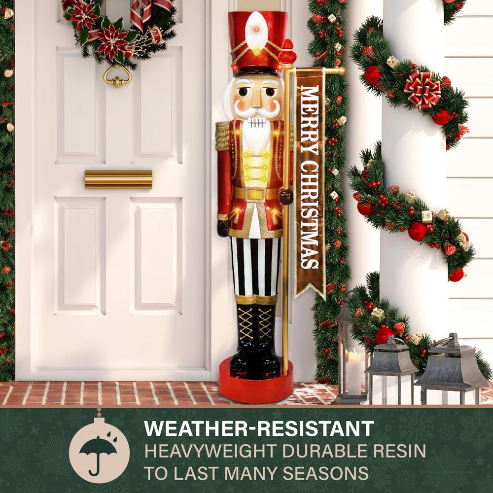 4-Ft Red and Gold Resin Nutcracker with LED Lights