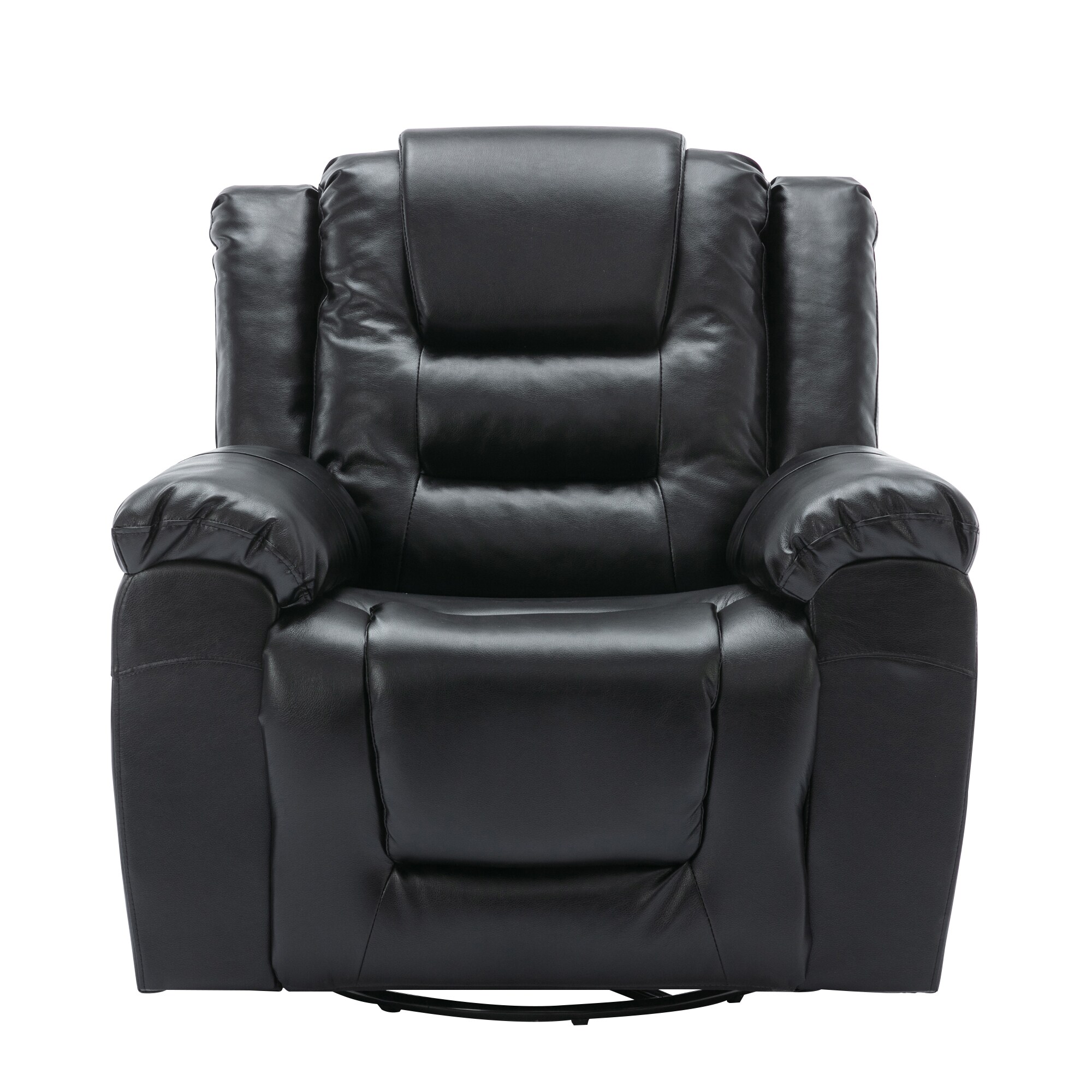 Clihome with Wide Armrest Black Faux leather Upholstered Swivel rocker Infinite-position