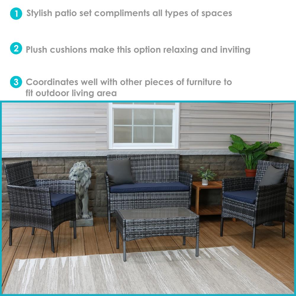 Sunnydaze Decor 4-Piece Rattan Patio Conversation Set with Blue ...