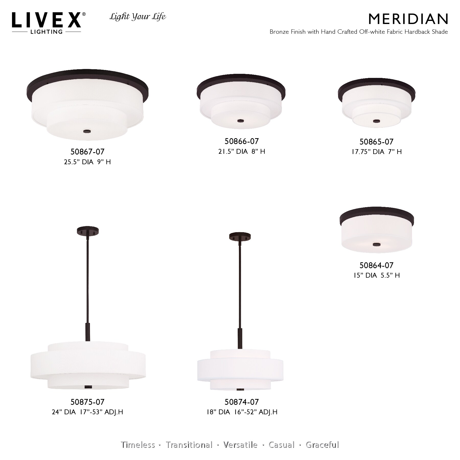 Bronze 4-Light Pendant with Off-White Drum Shade