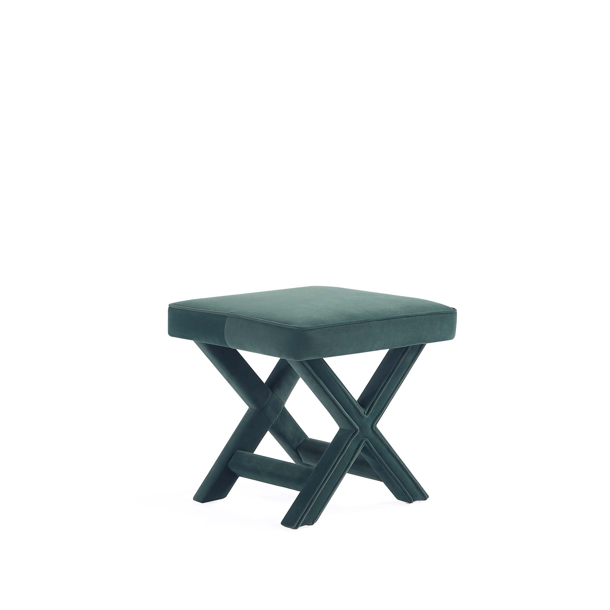 Green Velvet Upholstered Ottoman with X-Crossed Legs