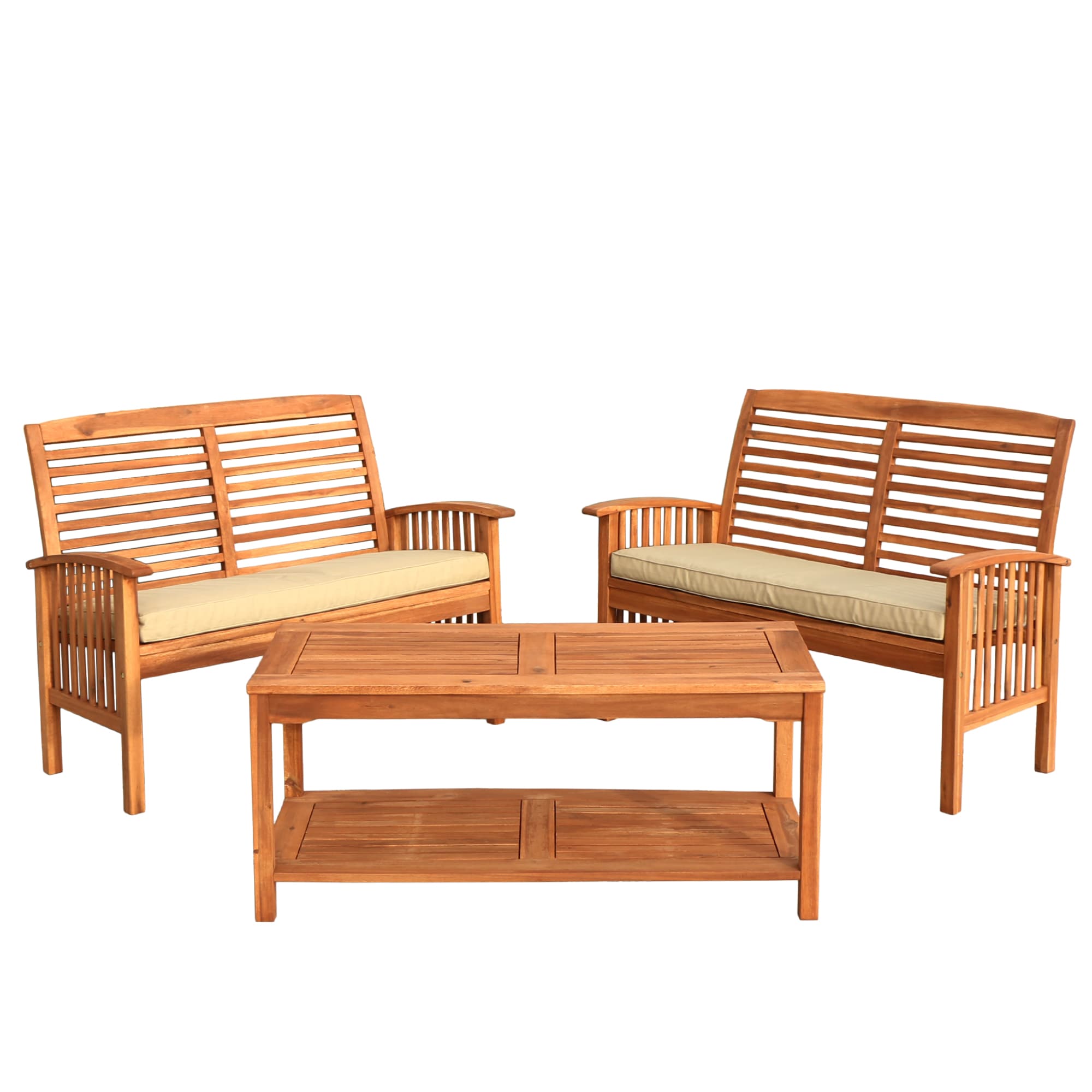 Walker Edison LWW3SBR-2LST 3-Piece Patio Conversation Set with Tan Polyester Cushions