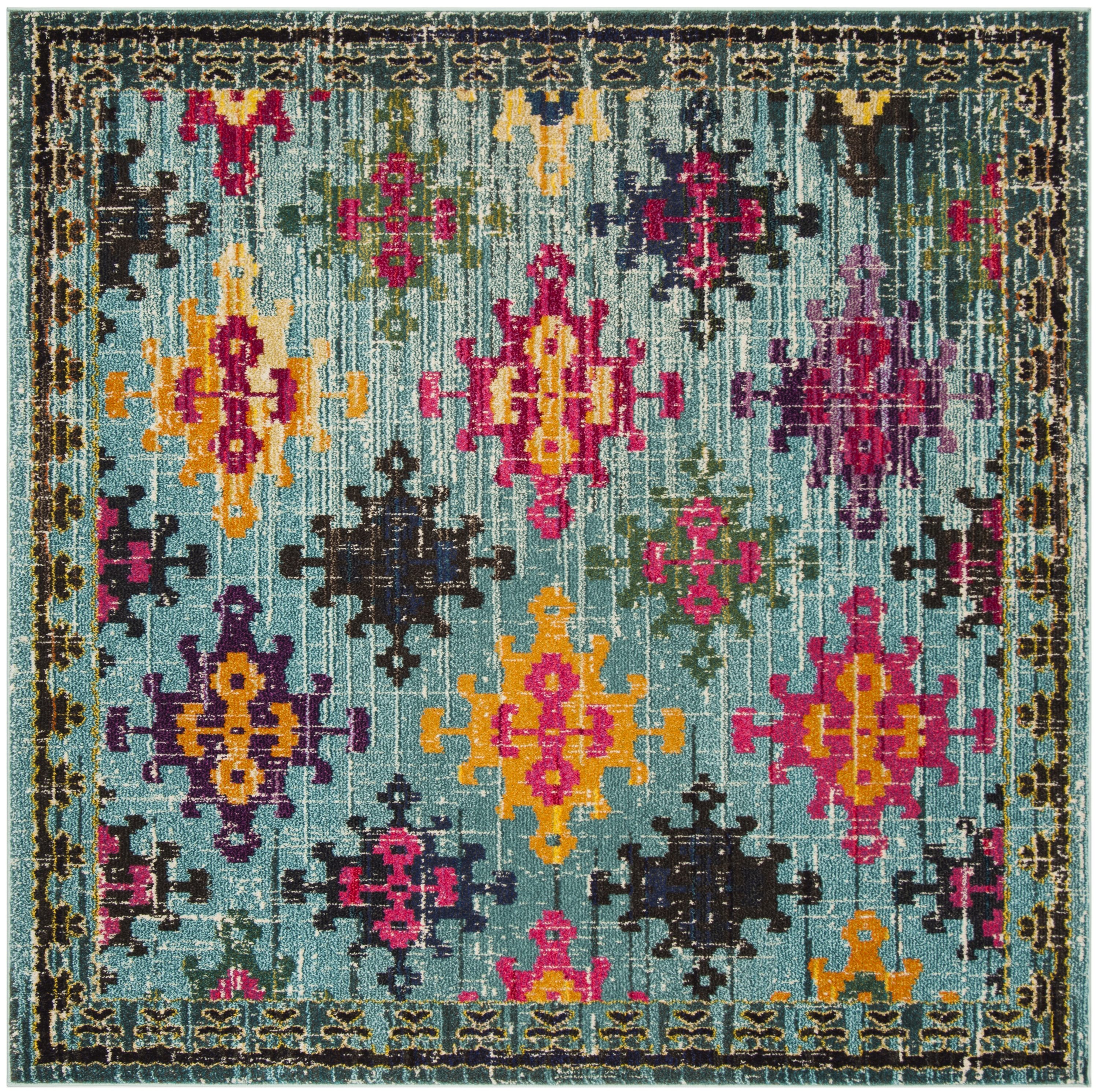 Safavieh MNC244N-7SQ Monaco Sonia 7 x 7 (ft) Loomed Polypropylene Blue/Multi Square Indoor Distressed/Overdyed Bohemian/Eclectic Area rug