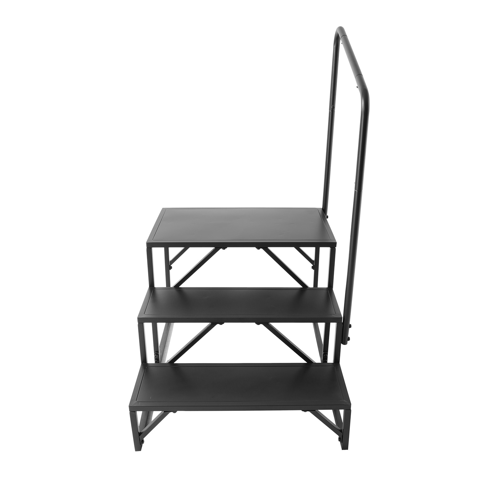 Black Carbon Steel 3-Step RV Stairs with Handrail