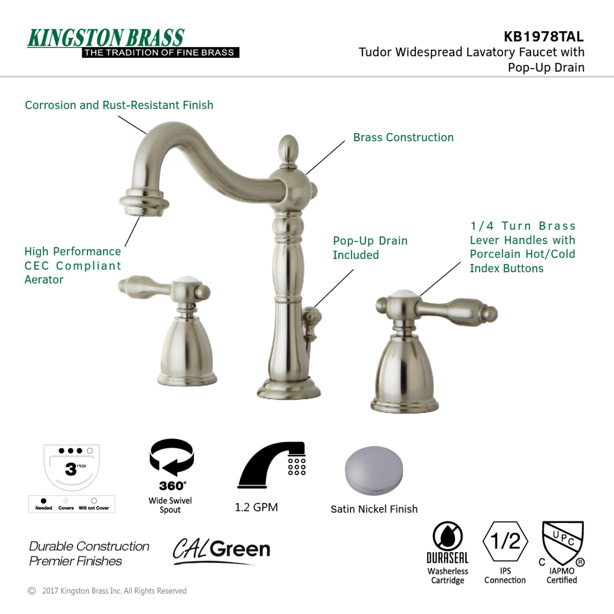 Kingston Brass WLKB1978TAL Lavatory-Faucets - View #3