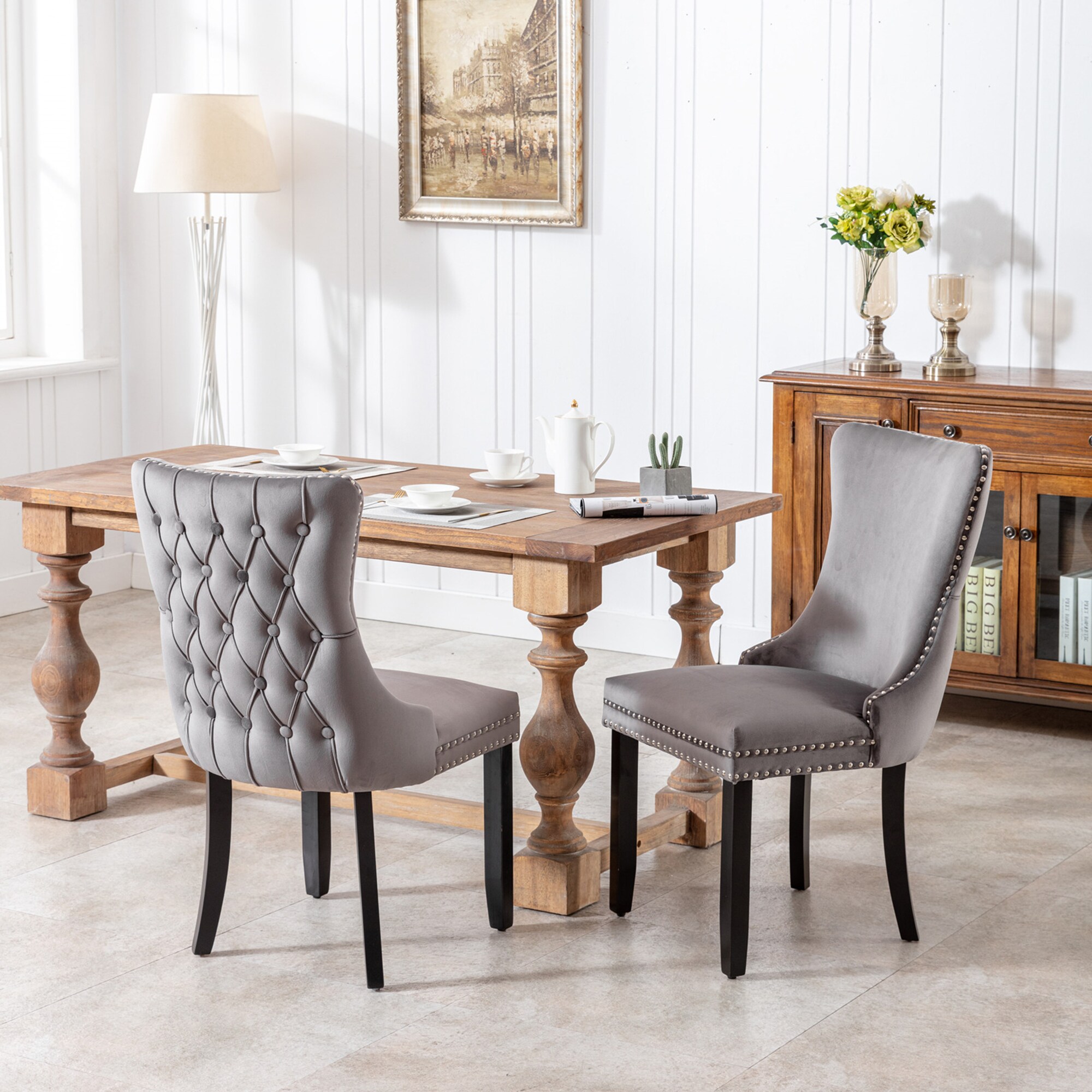  BELLEZE Farmhouse Dining Chairs Set of 2, Upholstered