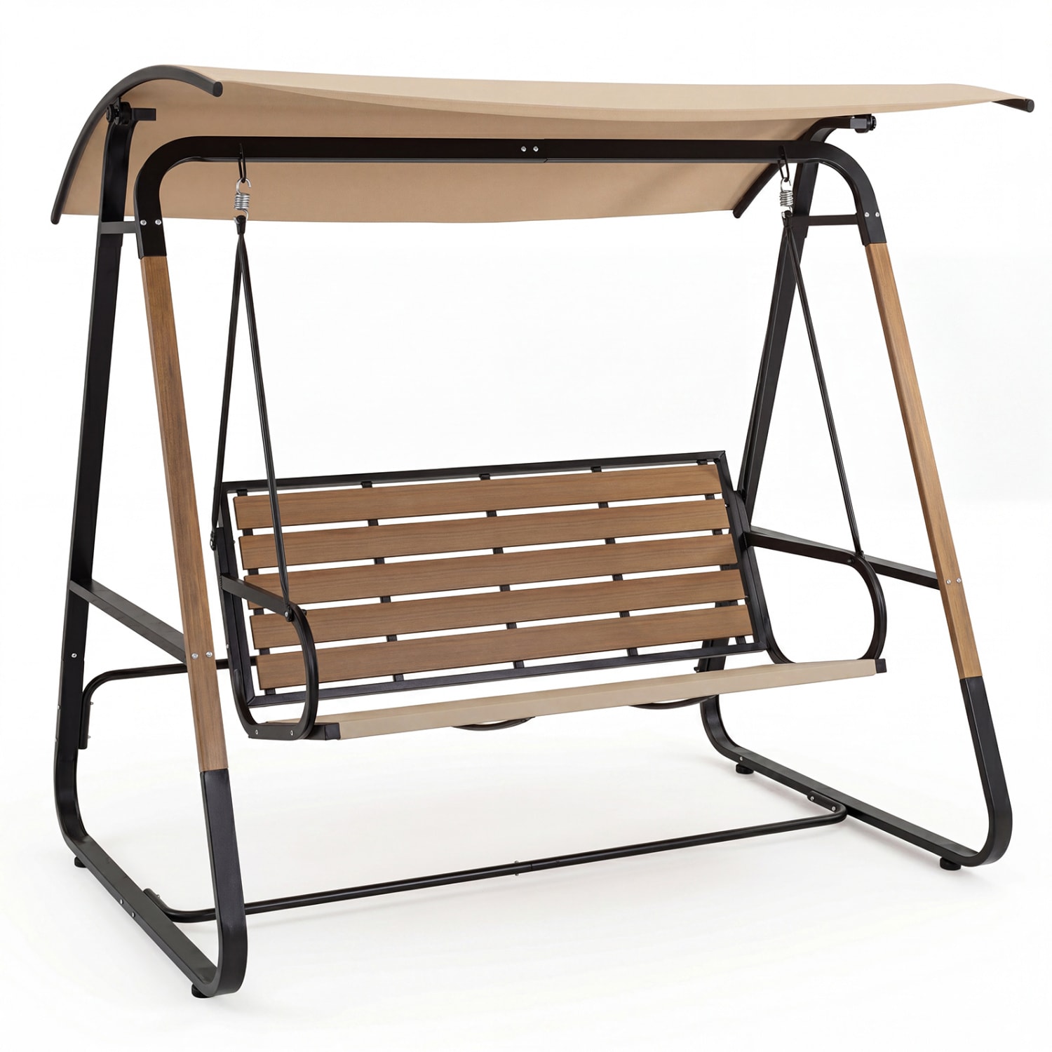 Slickblue 3 Person Porch Swing with Adjustable Canopy and Thick Removable Cushion for Backyard, Porch, Balcony, or Poolside