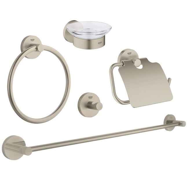 GROHE 3-Piece Essentials Brushed Nickel Decorative Bathroom Hardware Set GROHE 3-Piece Essentials Brushed Nickel Decorative Bathroom Hardware Set