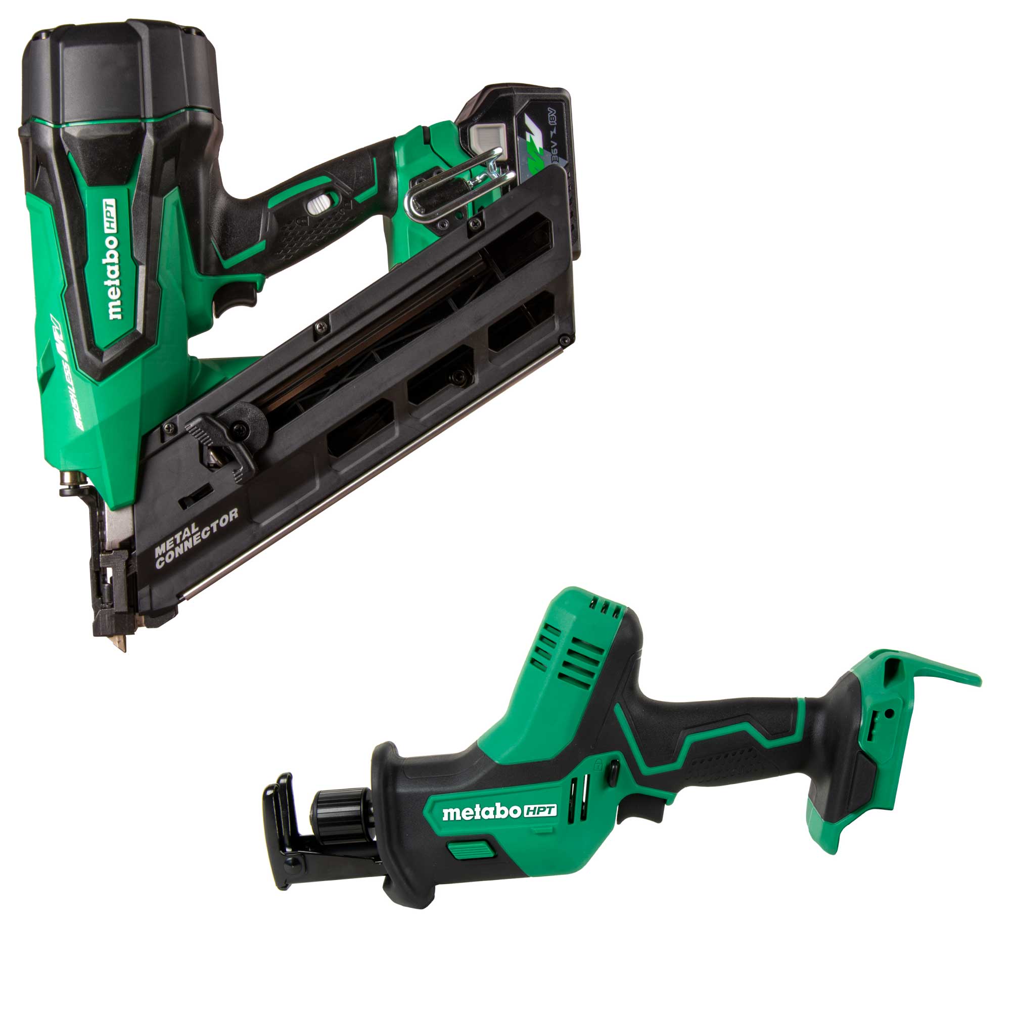 Metabo HPT MultiVolt 36-Volt Cordless Metal-Connecting Nailer with MultiVolt 18-volt Variable Speed Cordless Reciprocating Saw