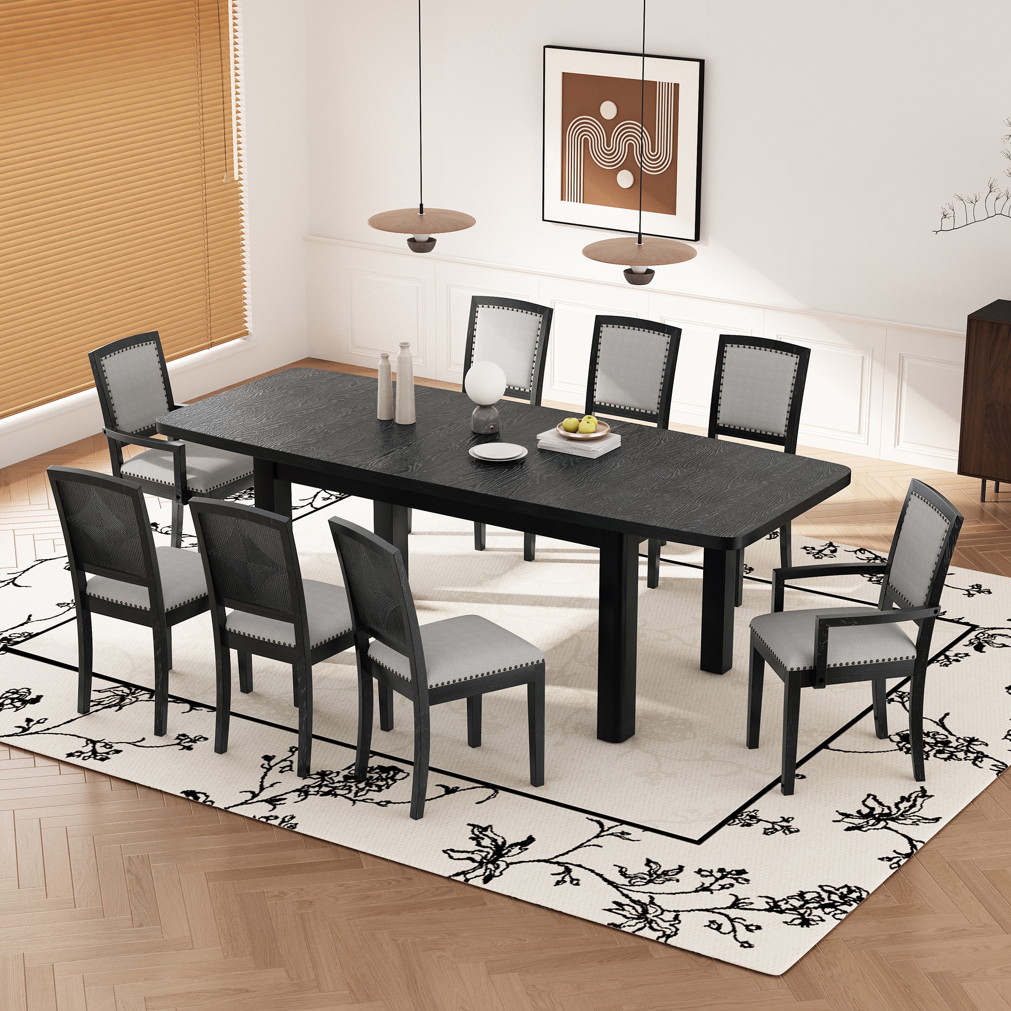 JANSNO DKSELL030 Black Contemporary/Modern Dining Room Set with Rectangular Table ( Seats 8 )