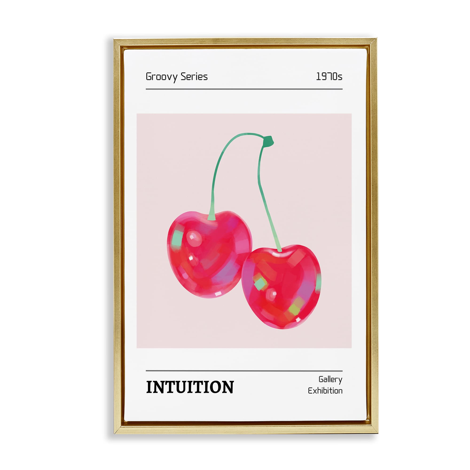 Stupell Industries BT-671-FFG-20X30 Intuition Phrase Cherries Gold Framed Floater Canvas Wall Art By LSR Design Studio 21 x 31