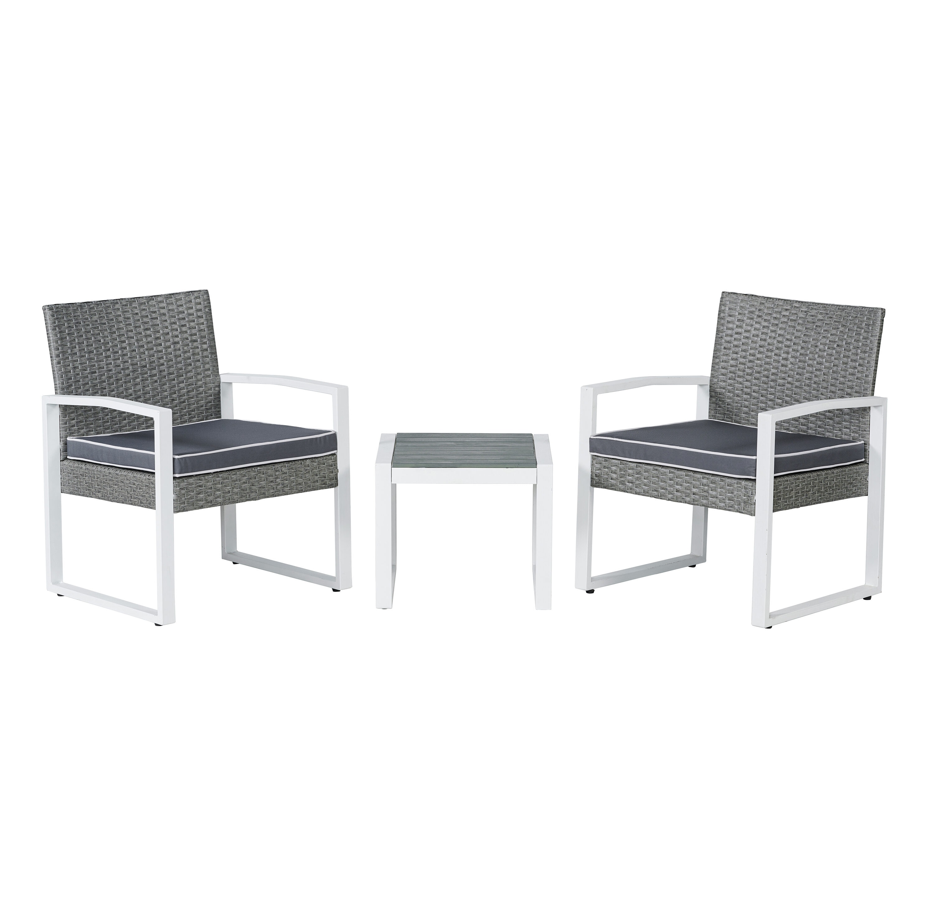 JONATHAN  Y LVG1101A-3SET Selby Modern Coastal 3-Piece Wicker Patio Conversation Set with Gray Cushions