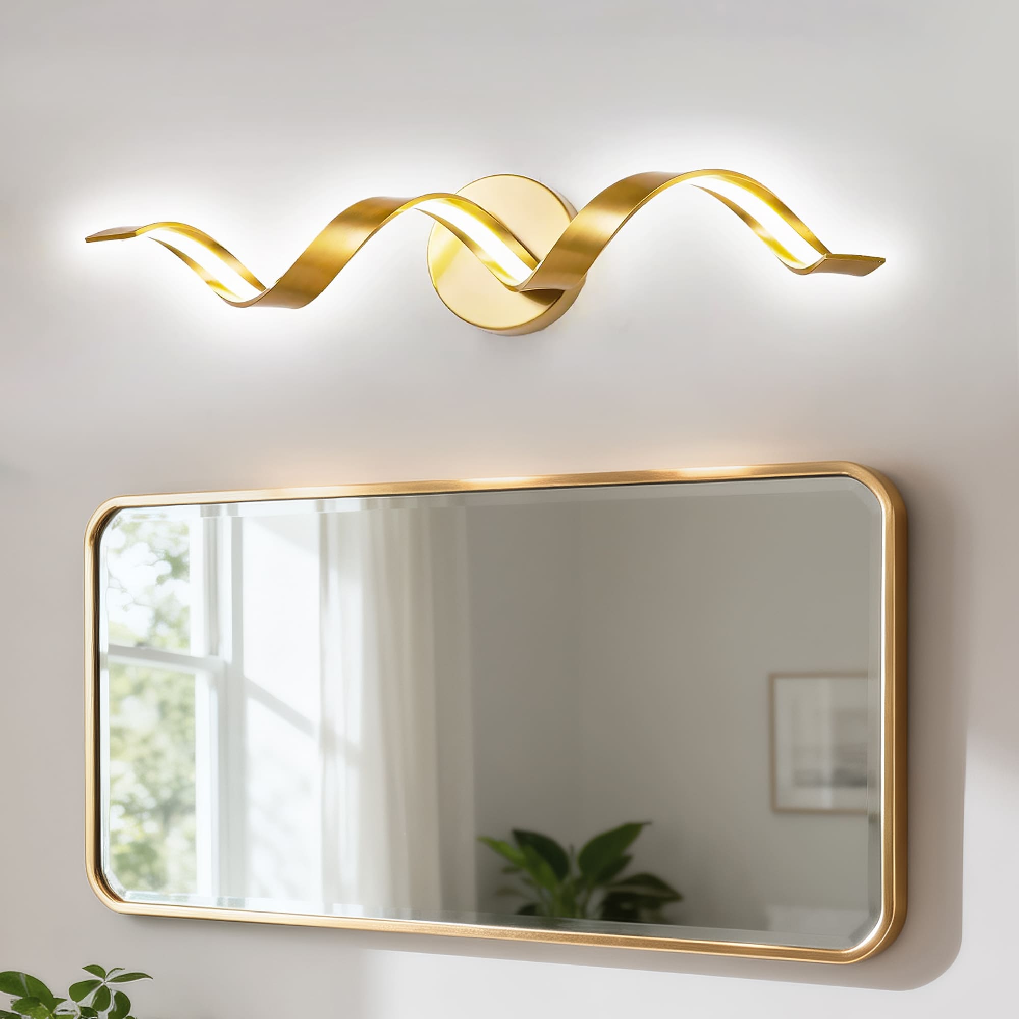 Huluwat Gold Bathroom Light Fixtures 24 inch Spiral Design Modern LED Bathroom Vanity Lights Over Mirror Wall Light Fixtures for Living Room Gold