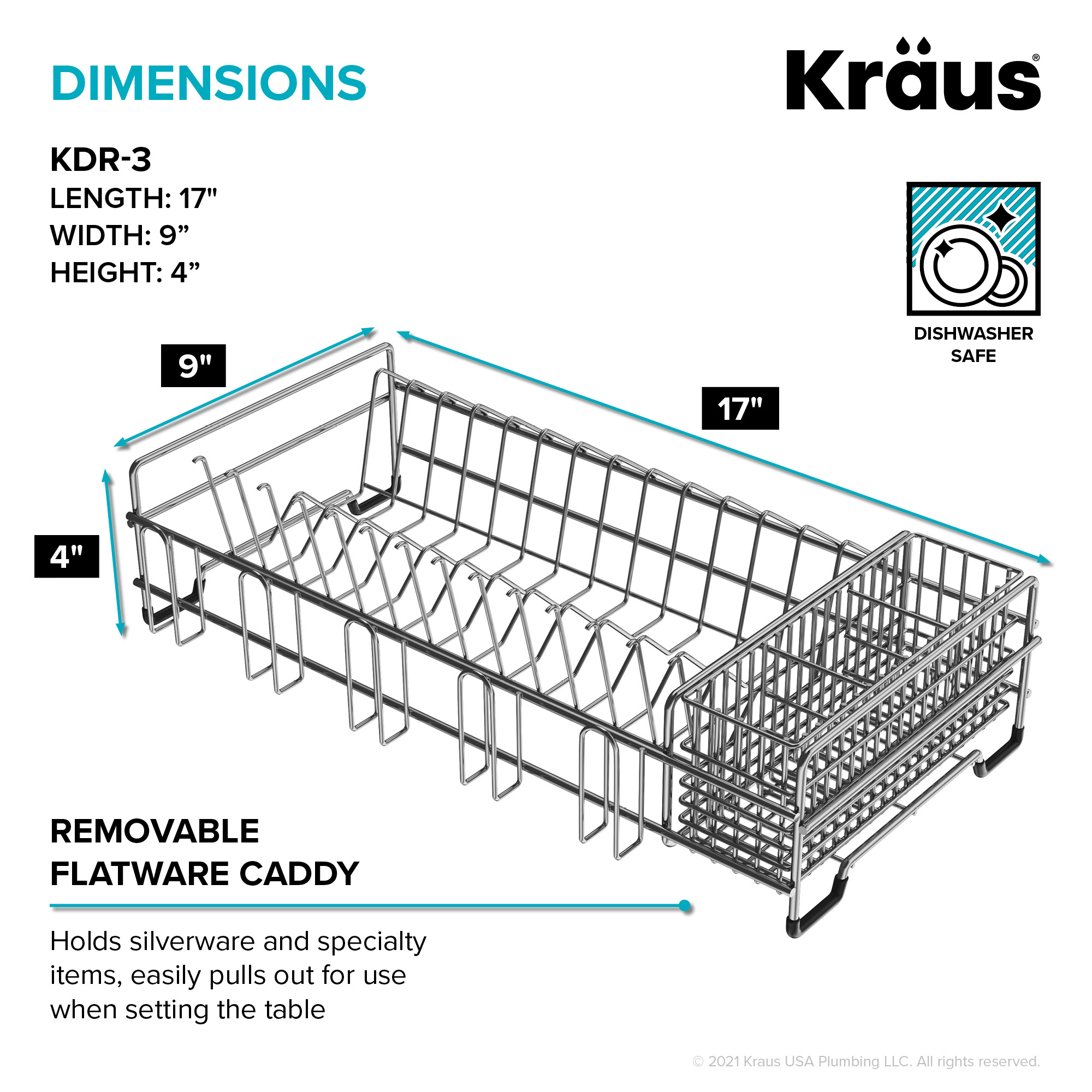 Kraus 9-in W x 17-in L x 4-in H Stainless Steel Dish Rack in the