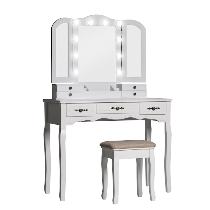 Veikous Makeup Vanity Desk Set With, White Vanity Desk With Mirror And Drawers